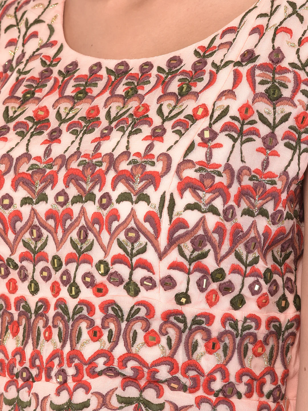 Neerus Peach Color Georgette Fabric Suit-Skirts - Image 4