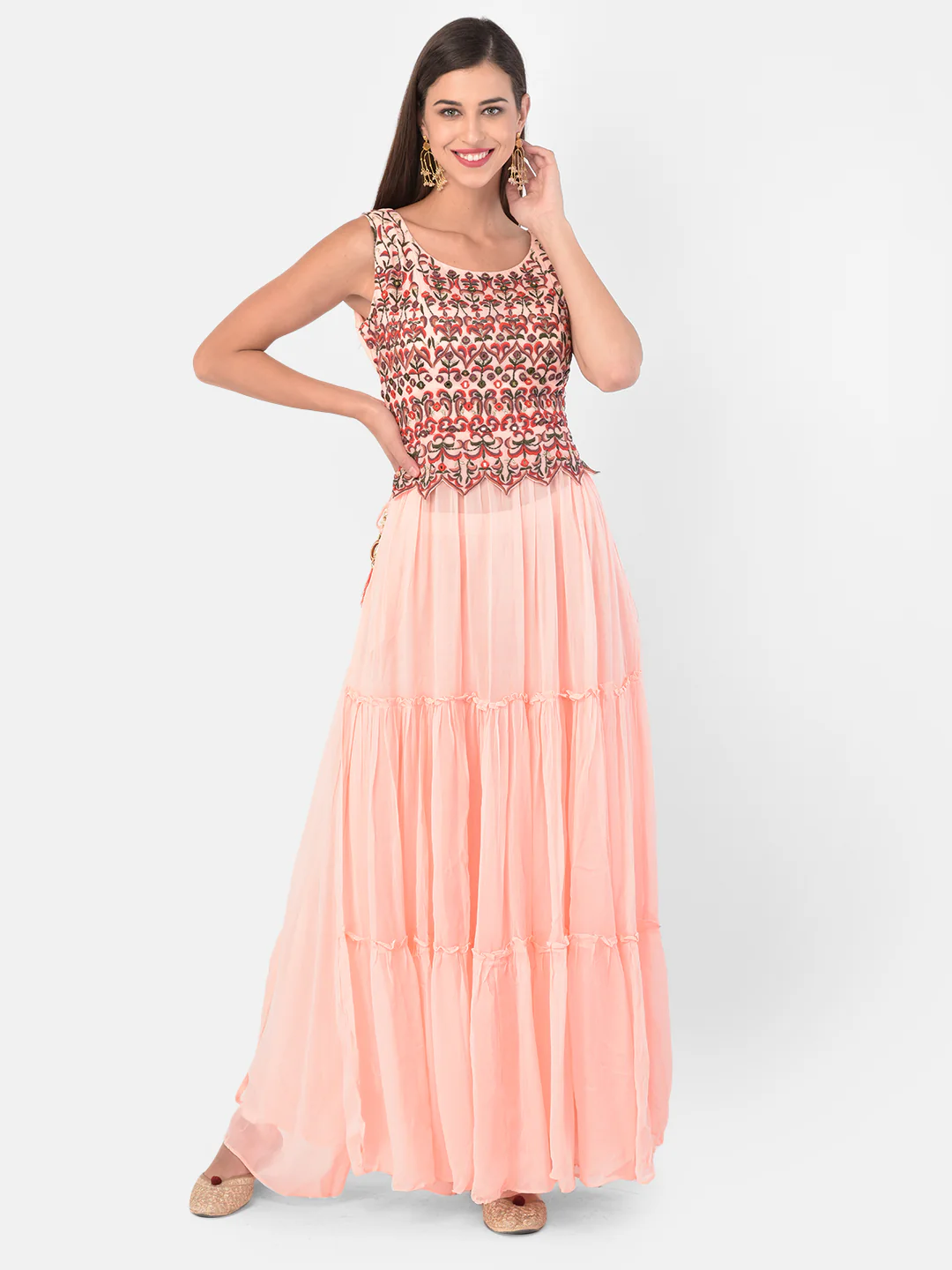 Neerus Peach Color Georgette Fabric Suit-Skirts - Image 8
