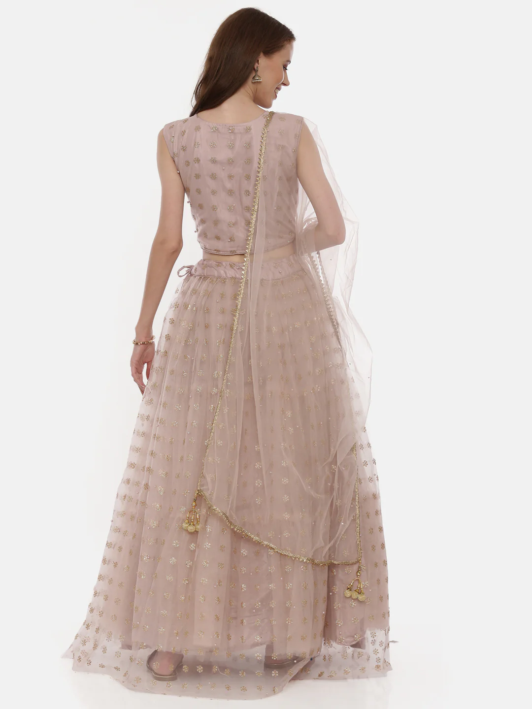 Neerus Peach Color Nett Fabric Ghagra Set - Image 6