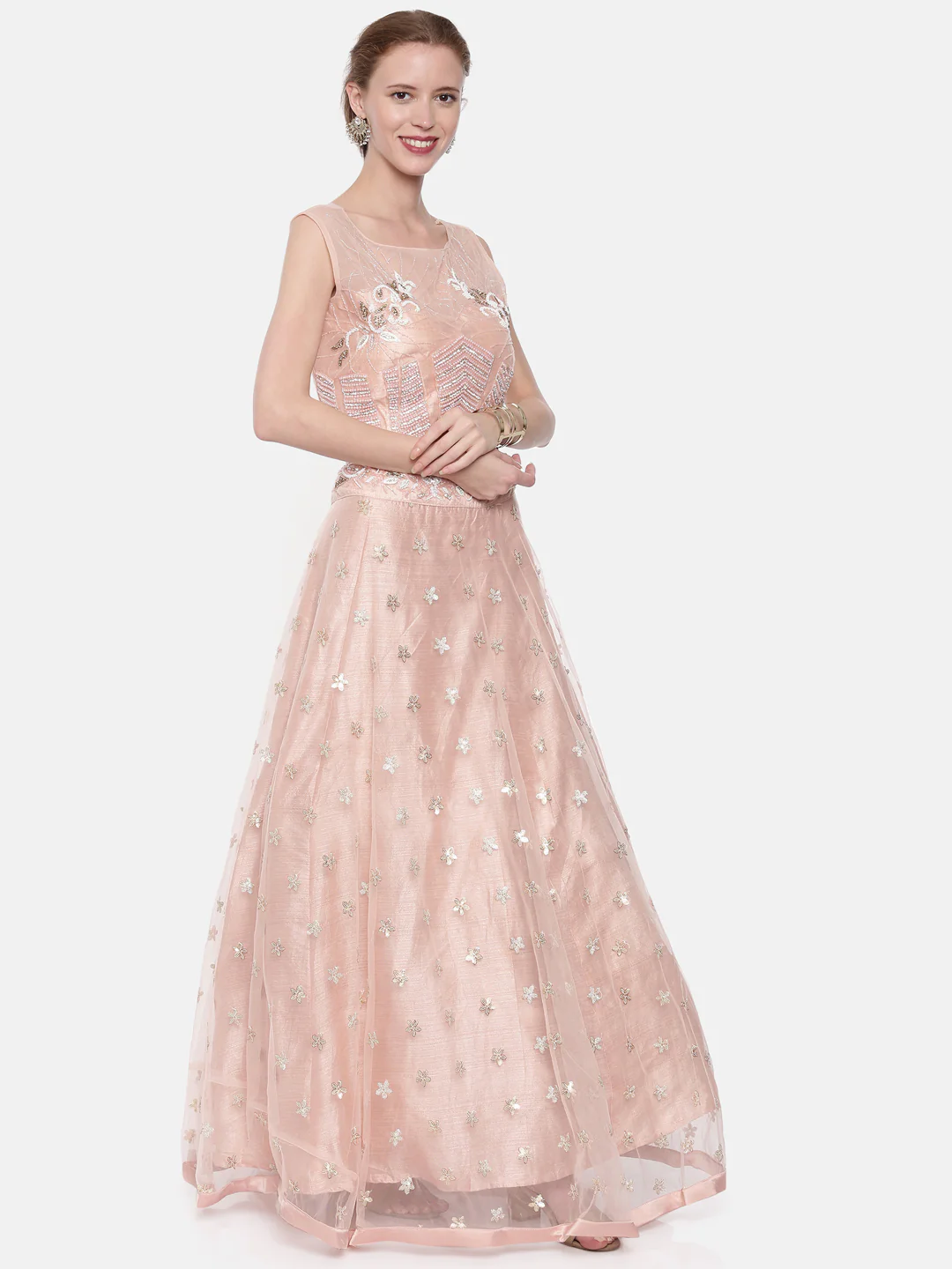 Neerus Peach Color Nett Fabric Ghagra Set - Image 5