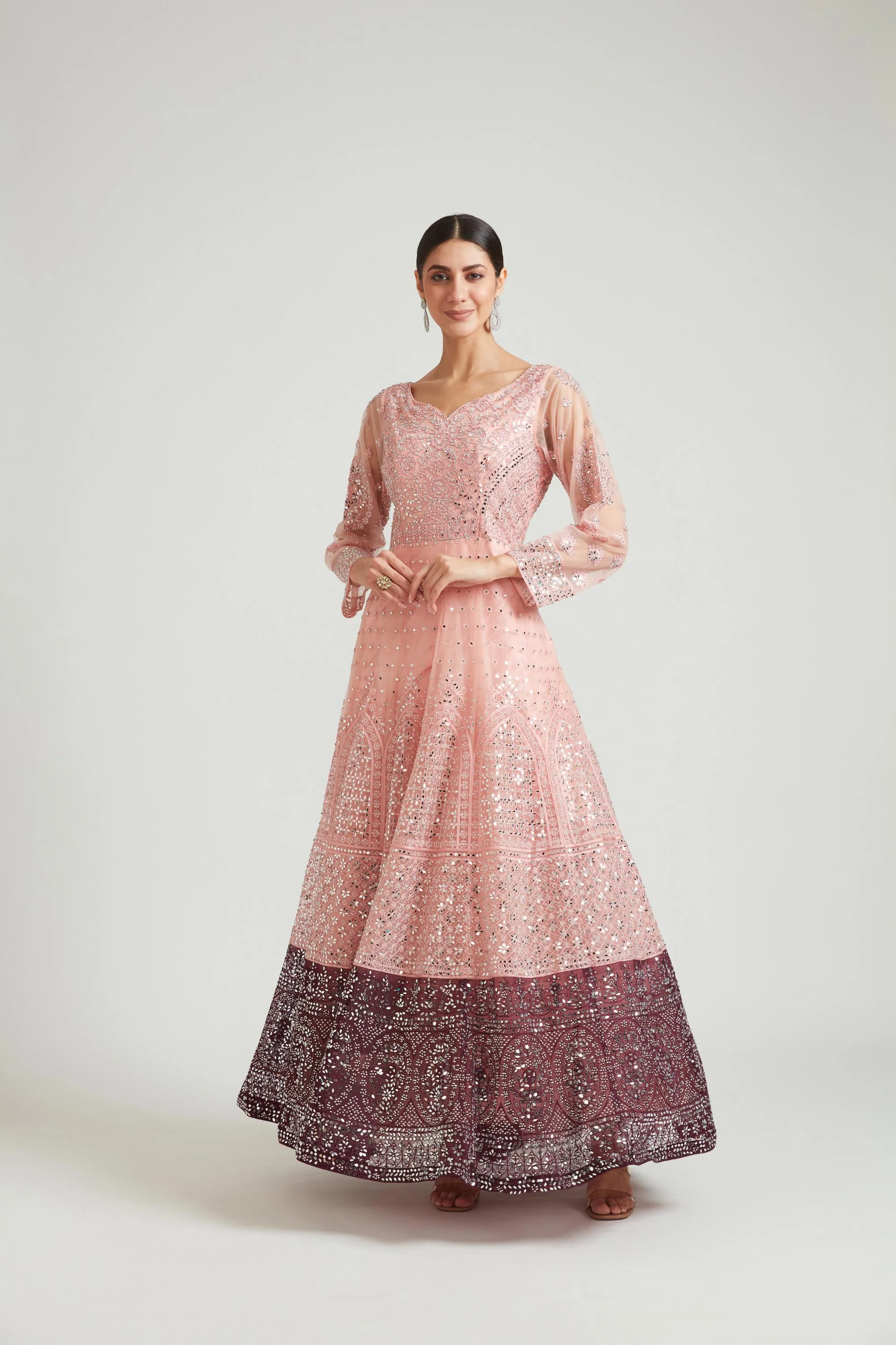 Neerus Peach Color Nett Fabric Dress - Image 3