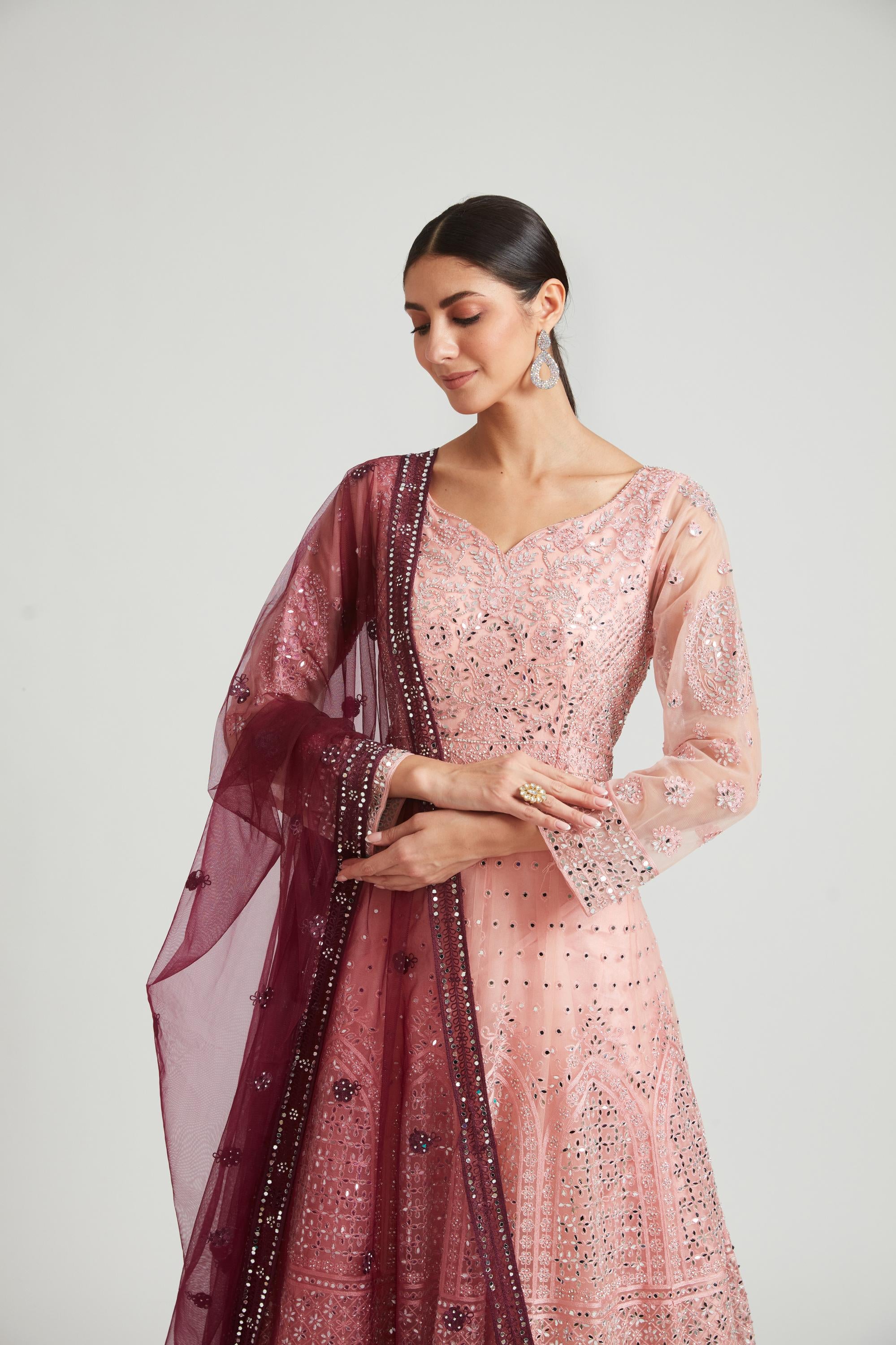 Neerus Peach Color Nett Fabric Dress - Image 4