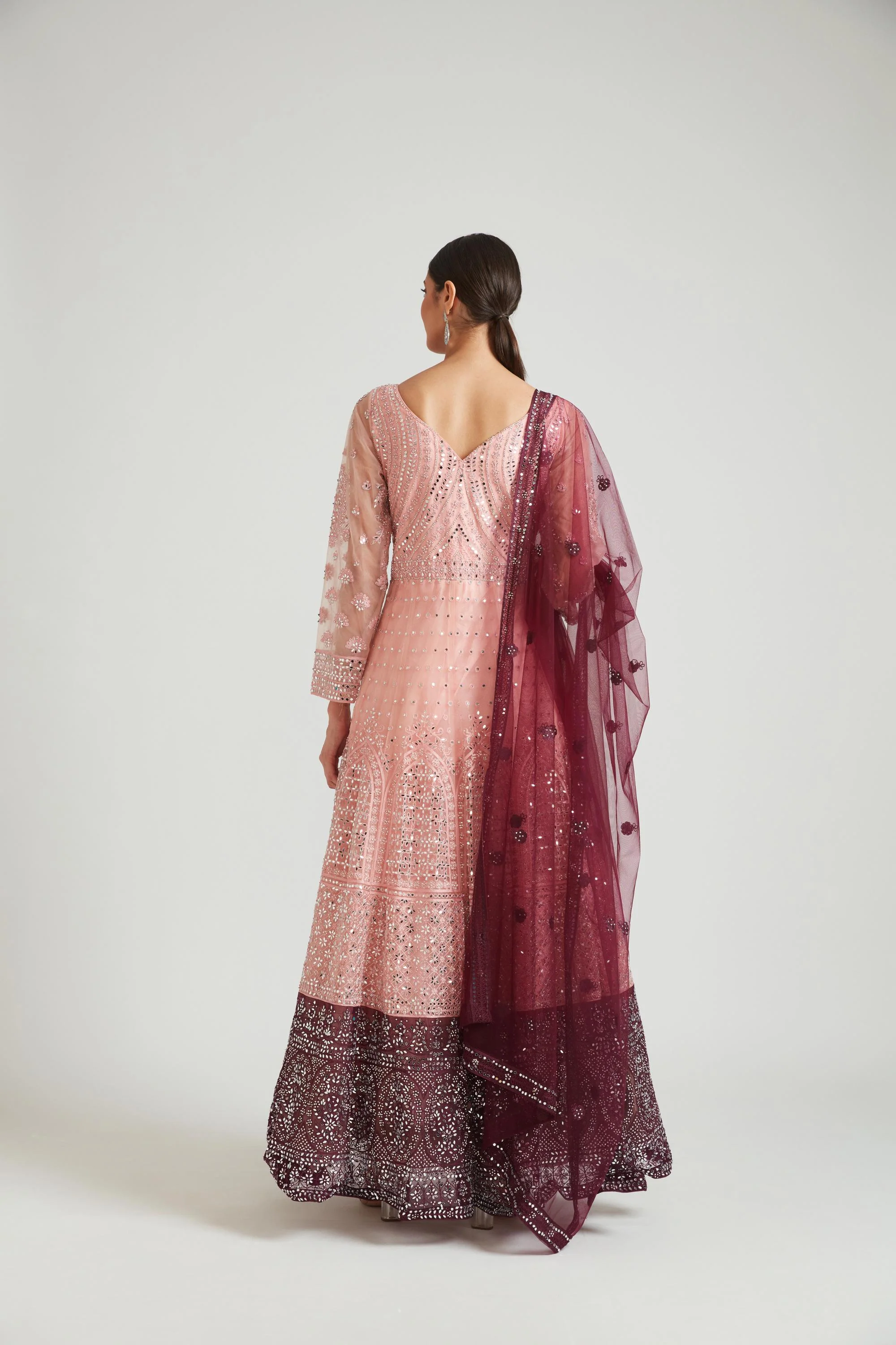 Neerus Peach Color Nett Fabric Dress - Image 5