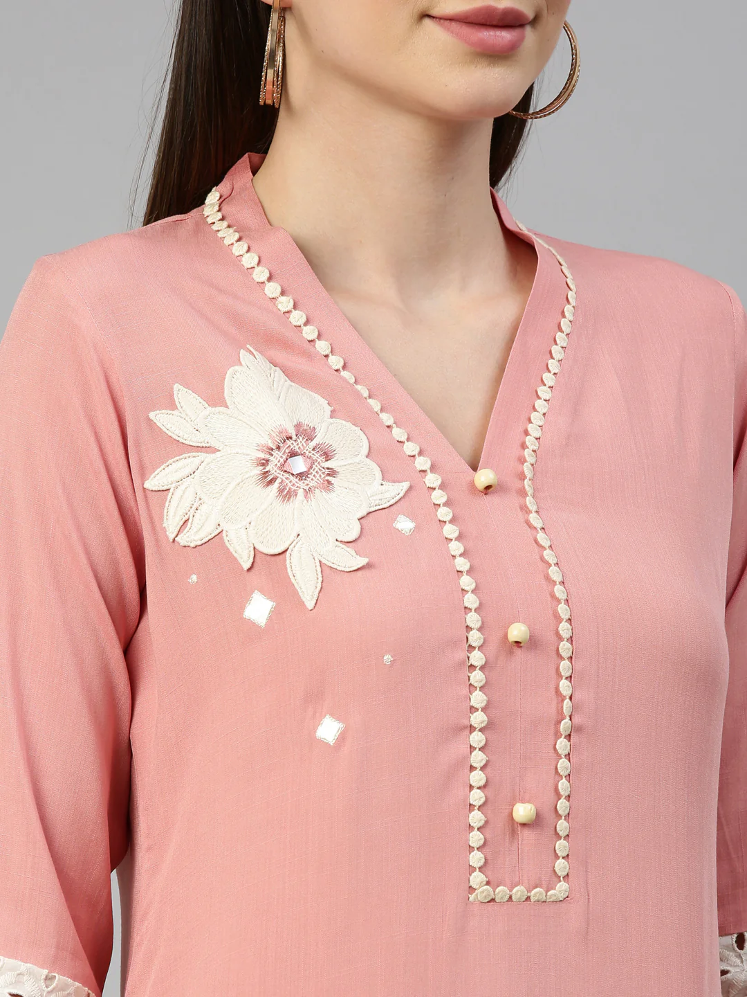 Neerus Peach Color Rayon Fabric Kurta - Image 8