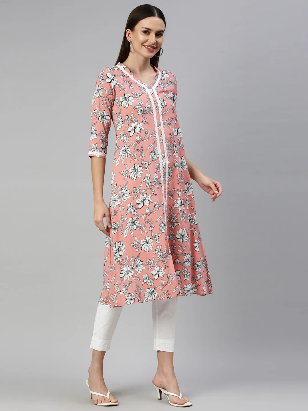 Neerus Peach Color Rayon Fabric Kurta - Image 4