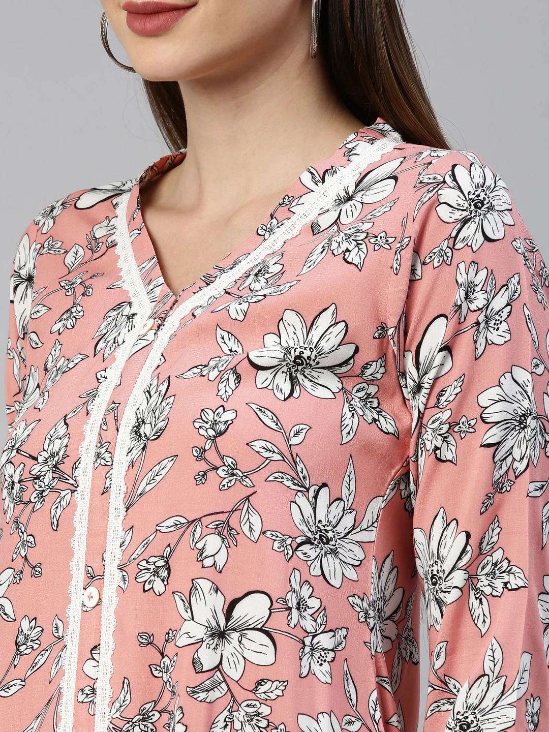 Neerus Peach Color Rayon Fabric Kurta - Image 8