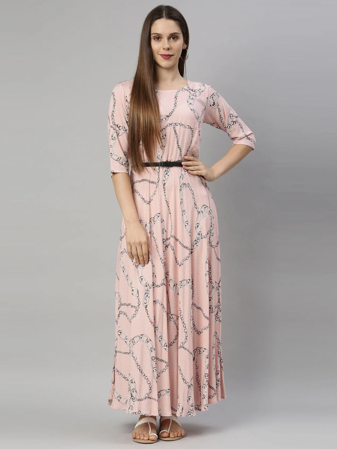Neerus Peach Color Rayon Fabric Tunic