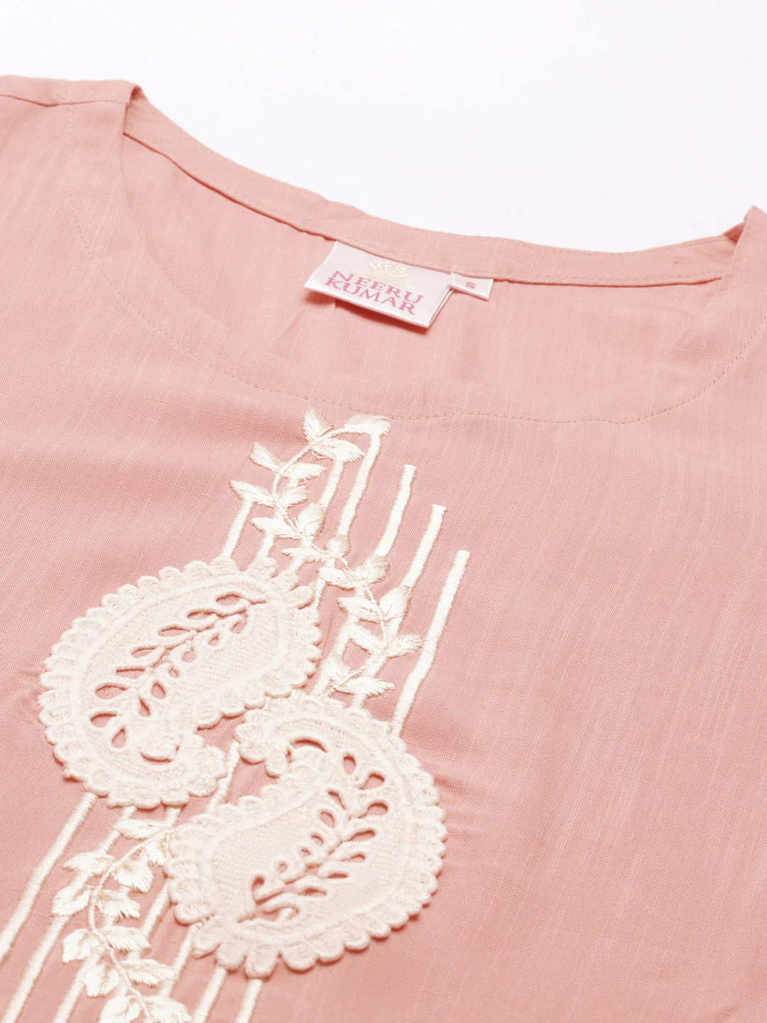 Neerus Peach Color Slub Rayon Fabric Kurta - Image 2