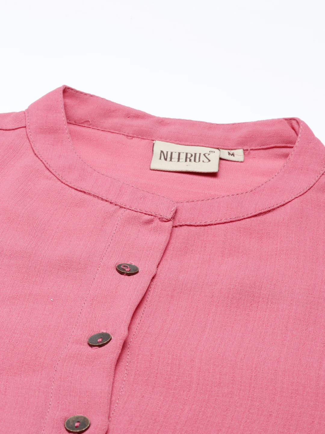 Neerus Peach Color Slub Rayon Fabric Kurta - Image 2