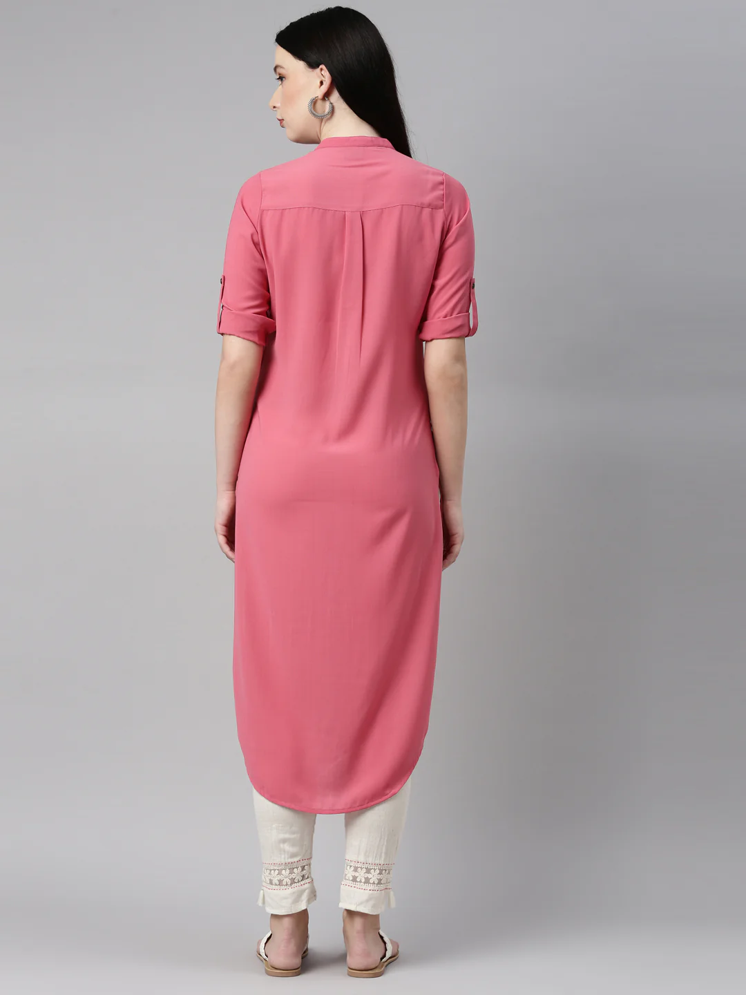Neerus Peach Color Slub Rayon Fabric Kurta - Image 5