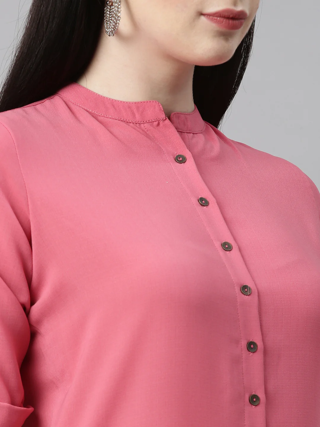 Neerus Peach Color Slub Rayon Fabric Kurta - Image 8