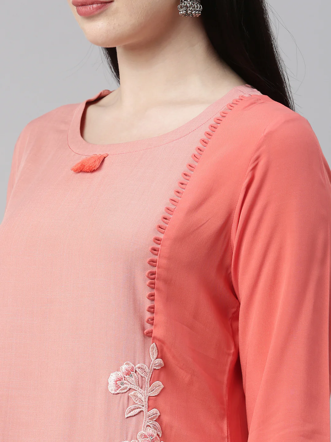 Neerus Peach Color Slub Riyon Fabric Kurta - Image 8