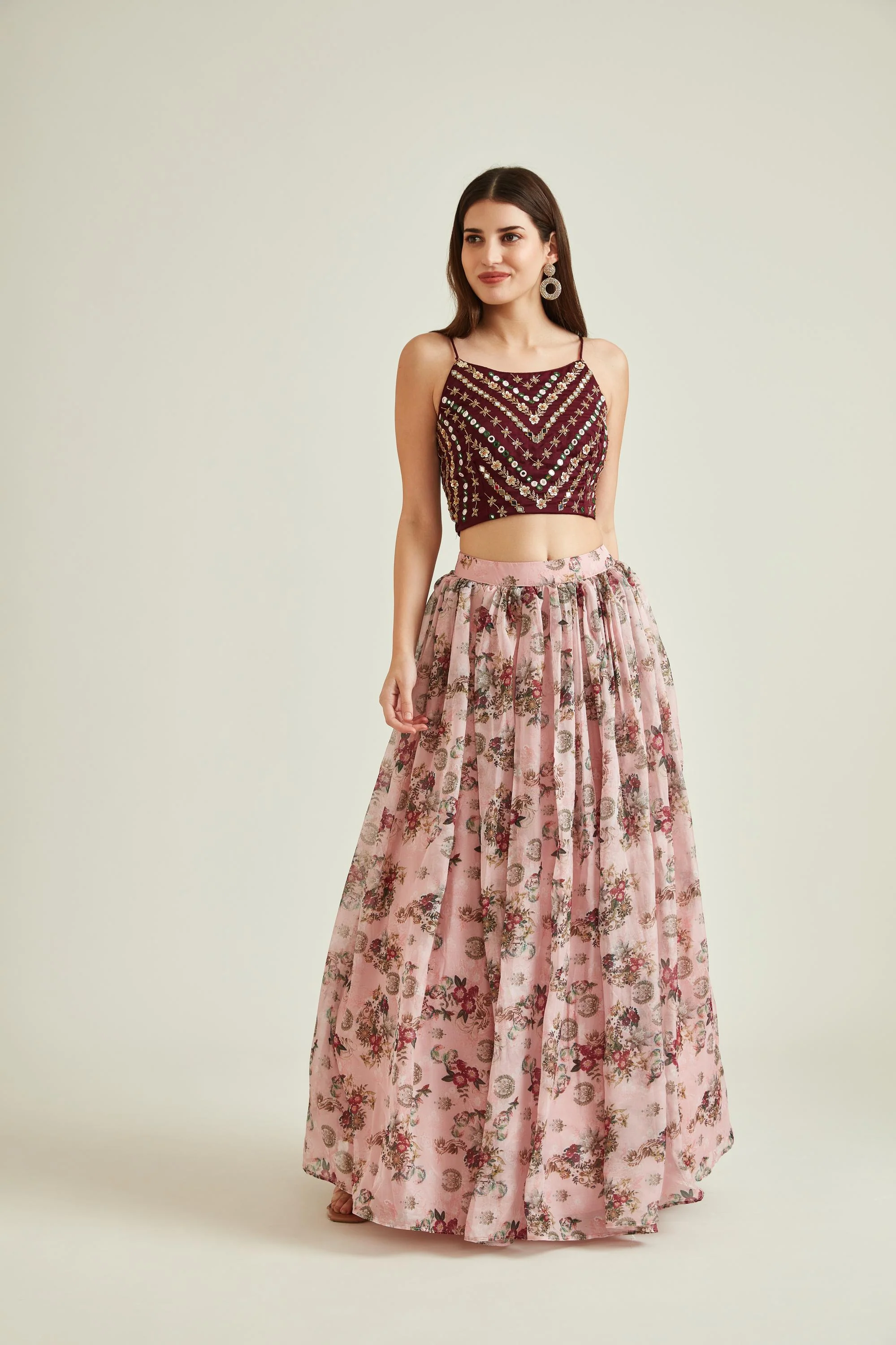 Neerus Peach Colour Crepe Fabric Ghagra Set - Image 4