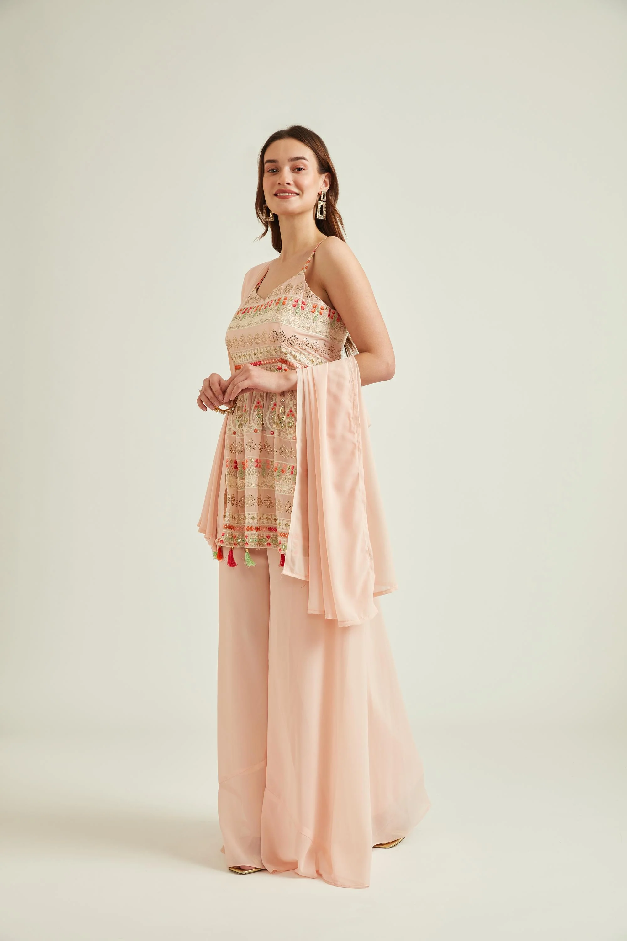 Neerus Peach Colour Georgette Fabric Suit - Image 2
