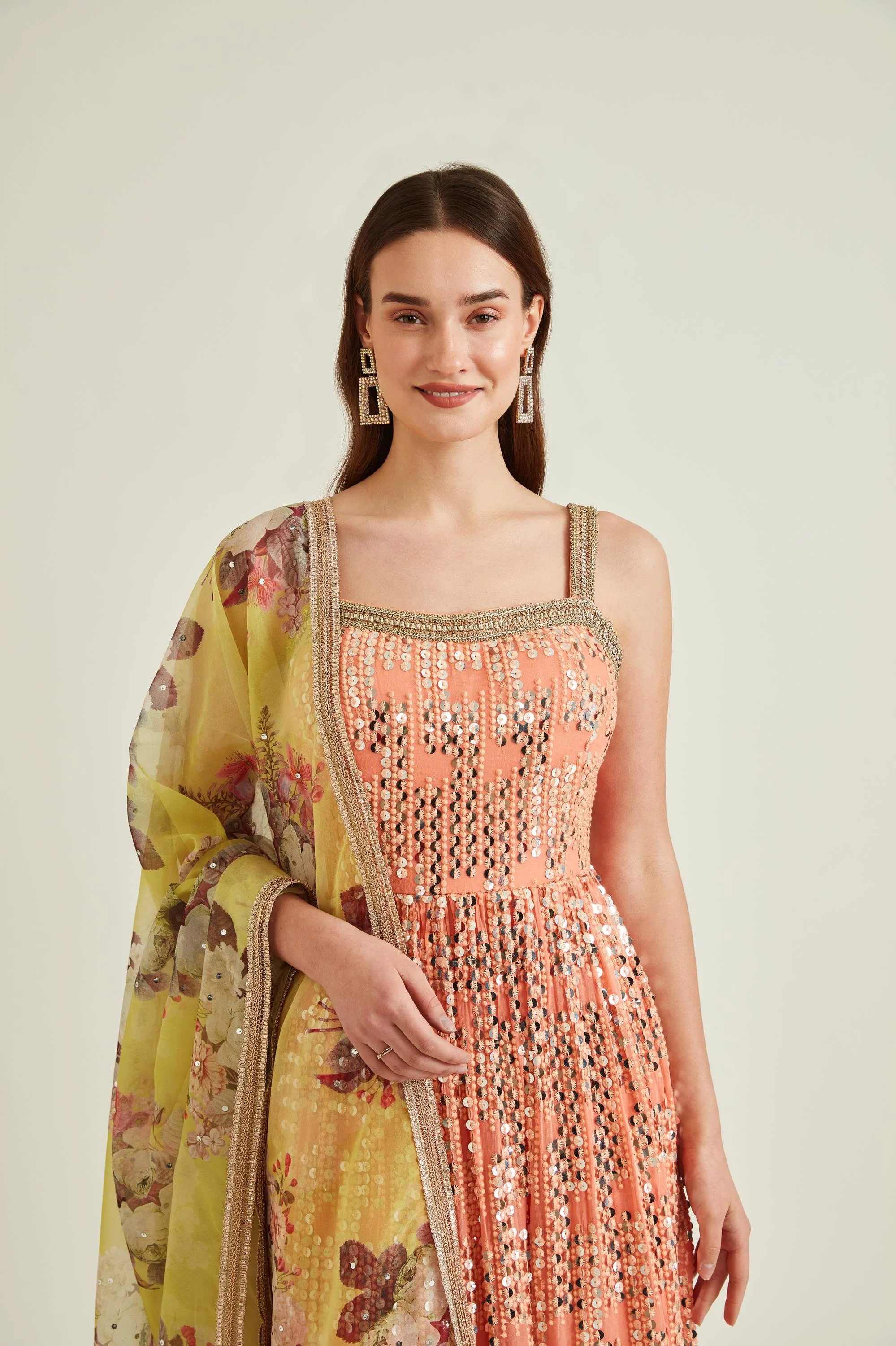 Neerus Peach Colour Georgette Fabric Suit-Anarkali - Image 3