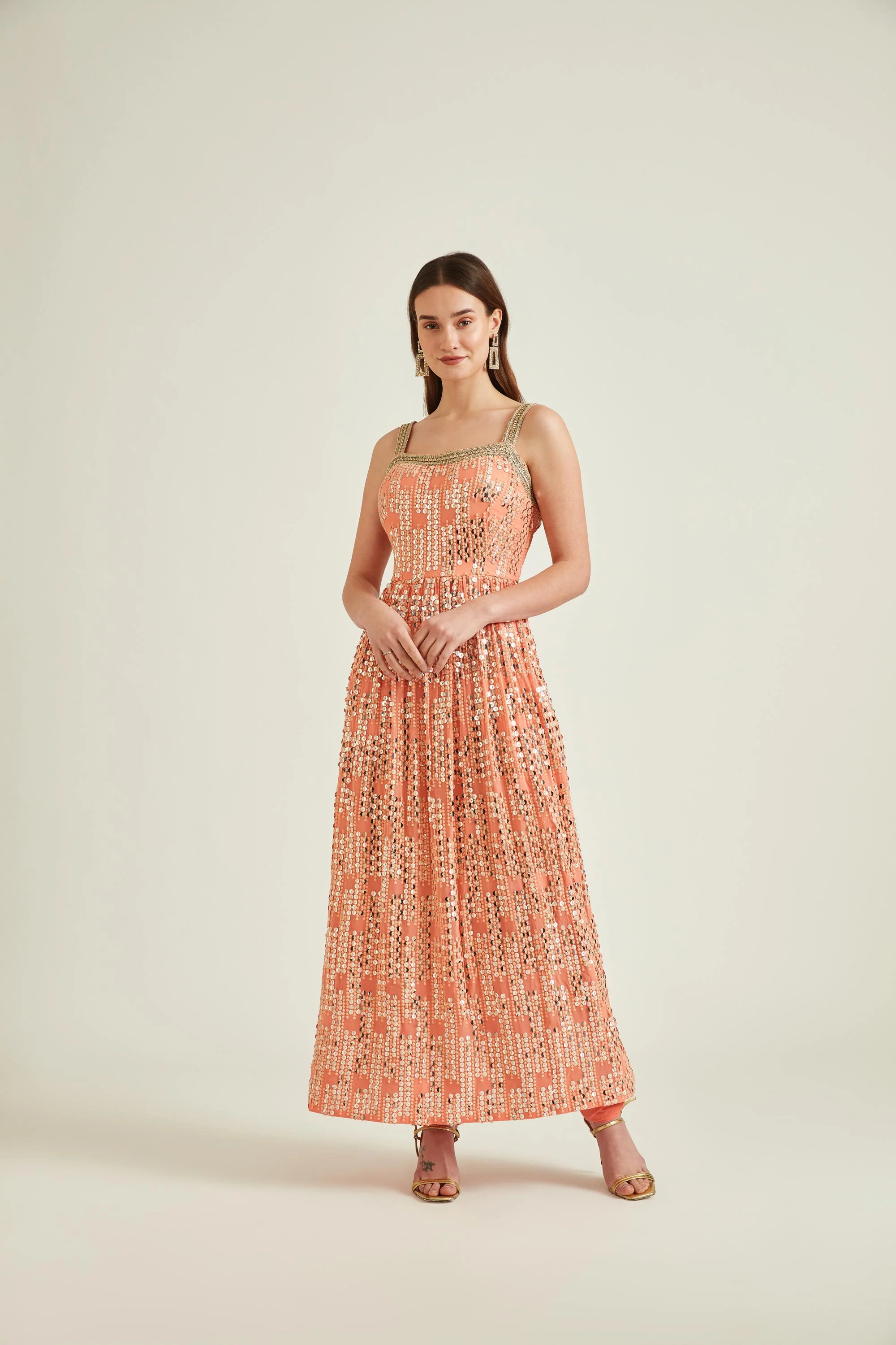Neerus Peach Colour Georgette Fabric Suit-Anarkali - Image 4