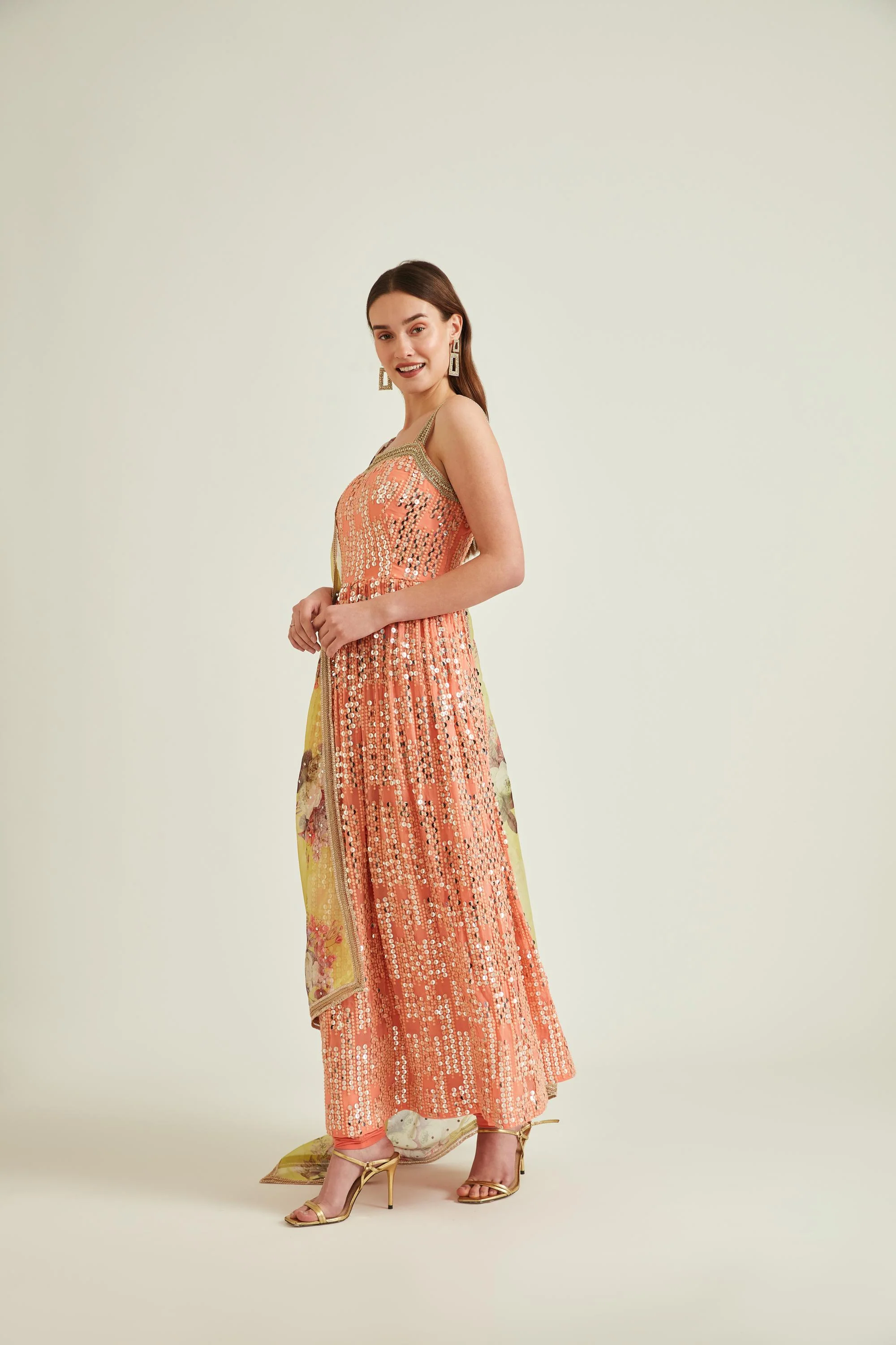 Neerus Peach Colour Georgette Fabric Suit-Anarkali - Image 5