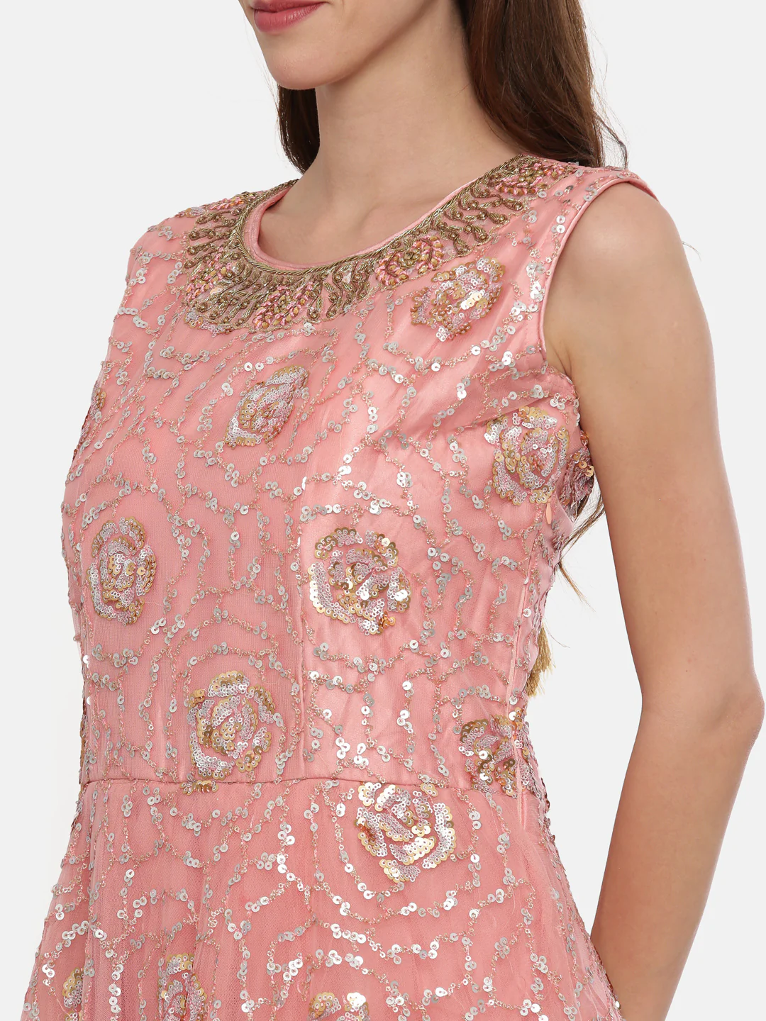 Neerus Peach Embellished Kurta With Pant & Dupatta - Image 2