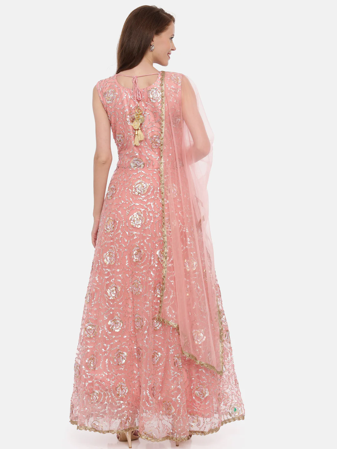 Neerus Peach Embellished Kurta With Pant & Dupatta - Image 3