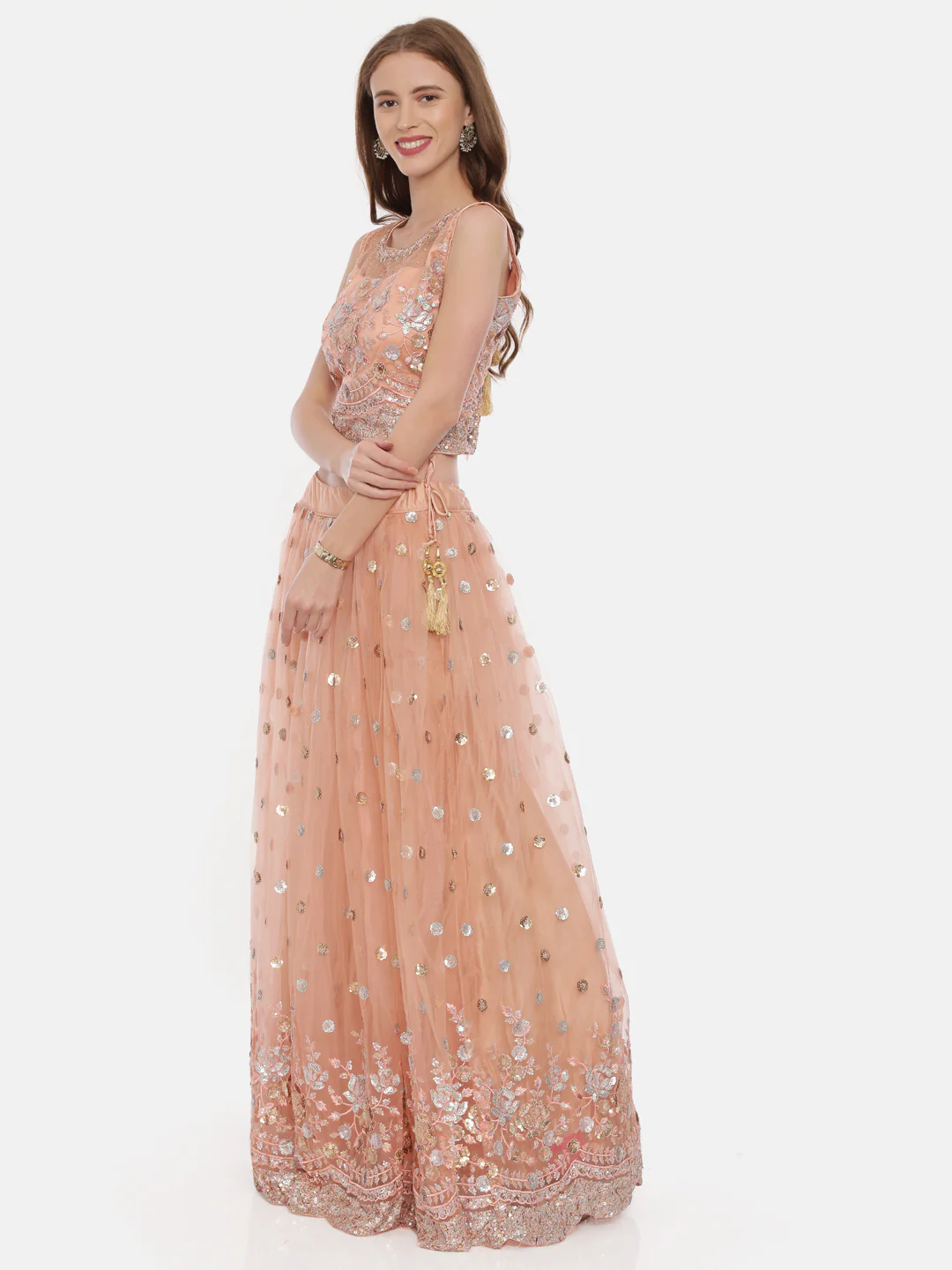 Neerus Peach Embellished Lehenga Set - Image 4