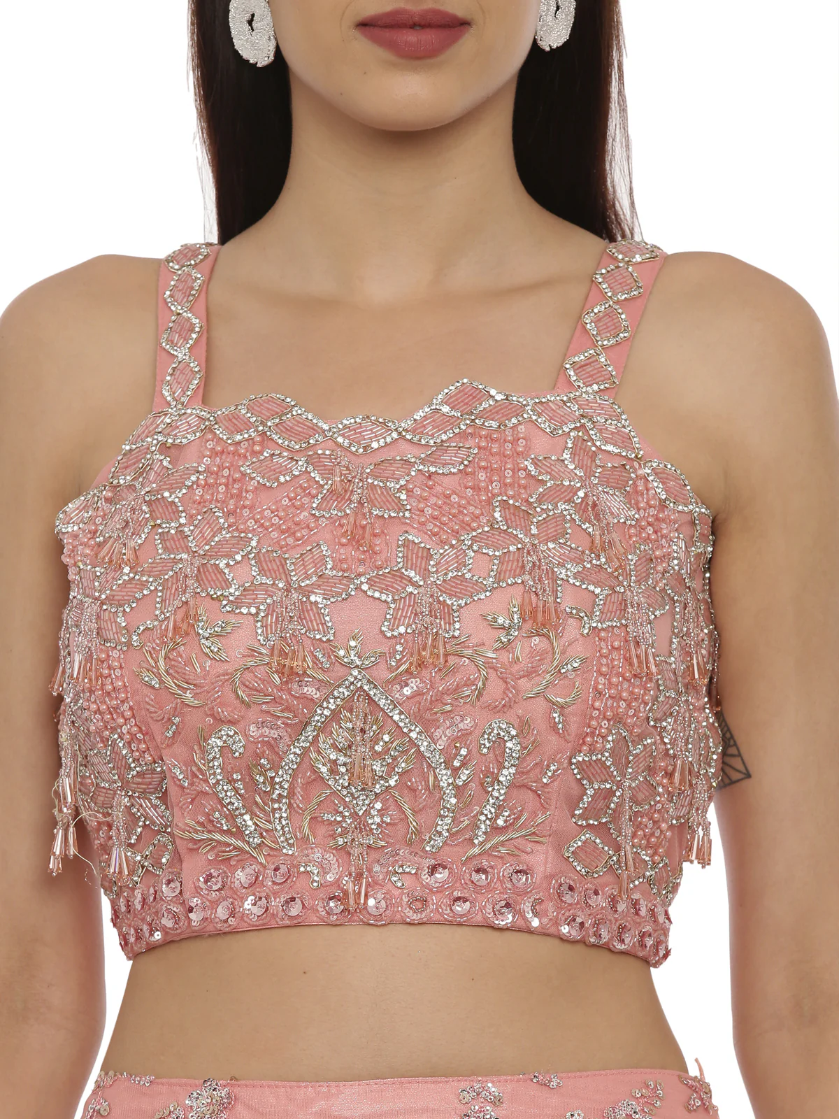 Neerus Peach Embellished Lehenga Set - Image 3