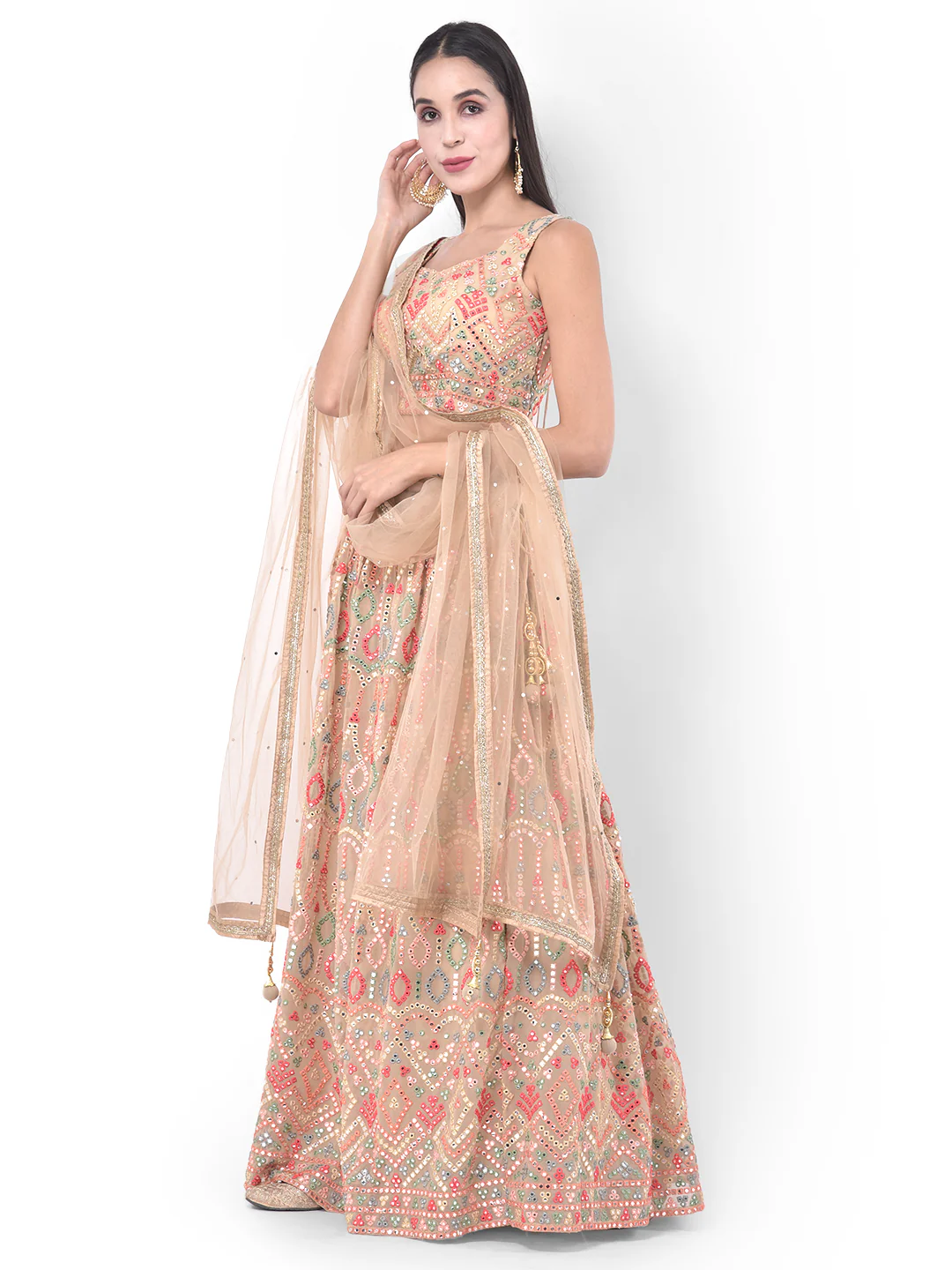 Neerus Peach Embellished Lehenga Set - Image 2