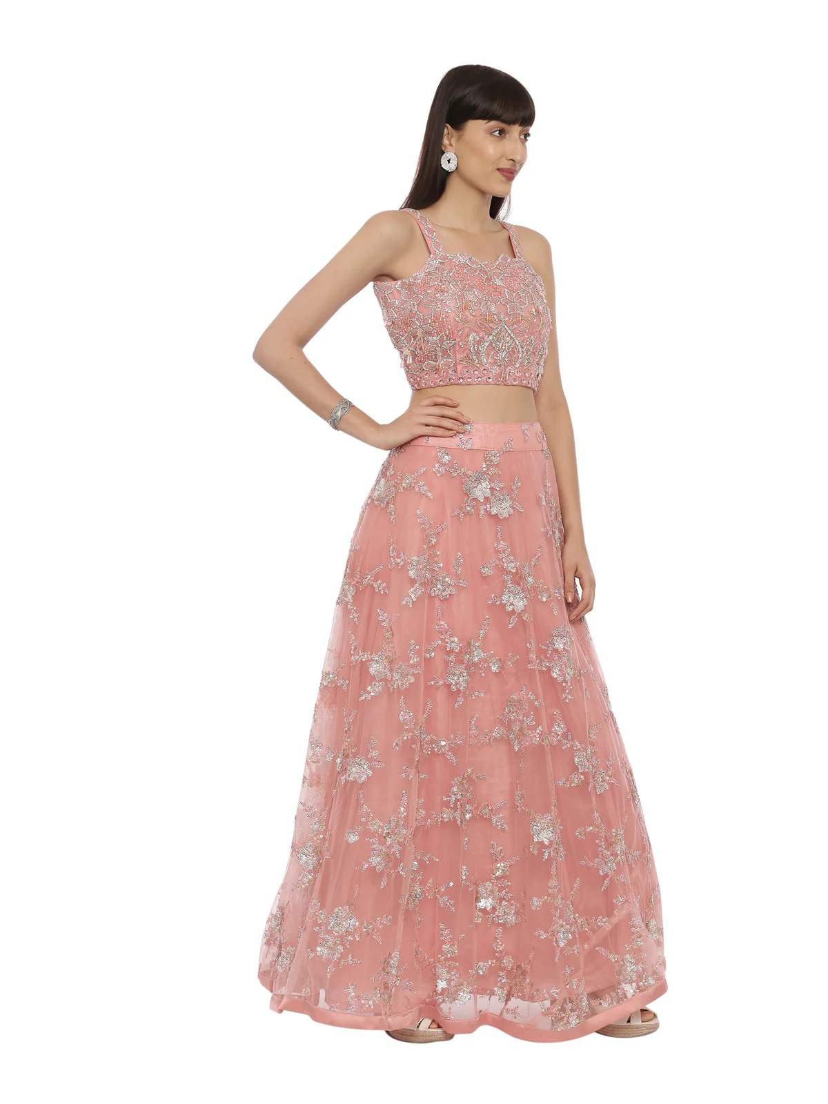 Neerus Peach Embellished Lehenga Set - Image 4