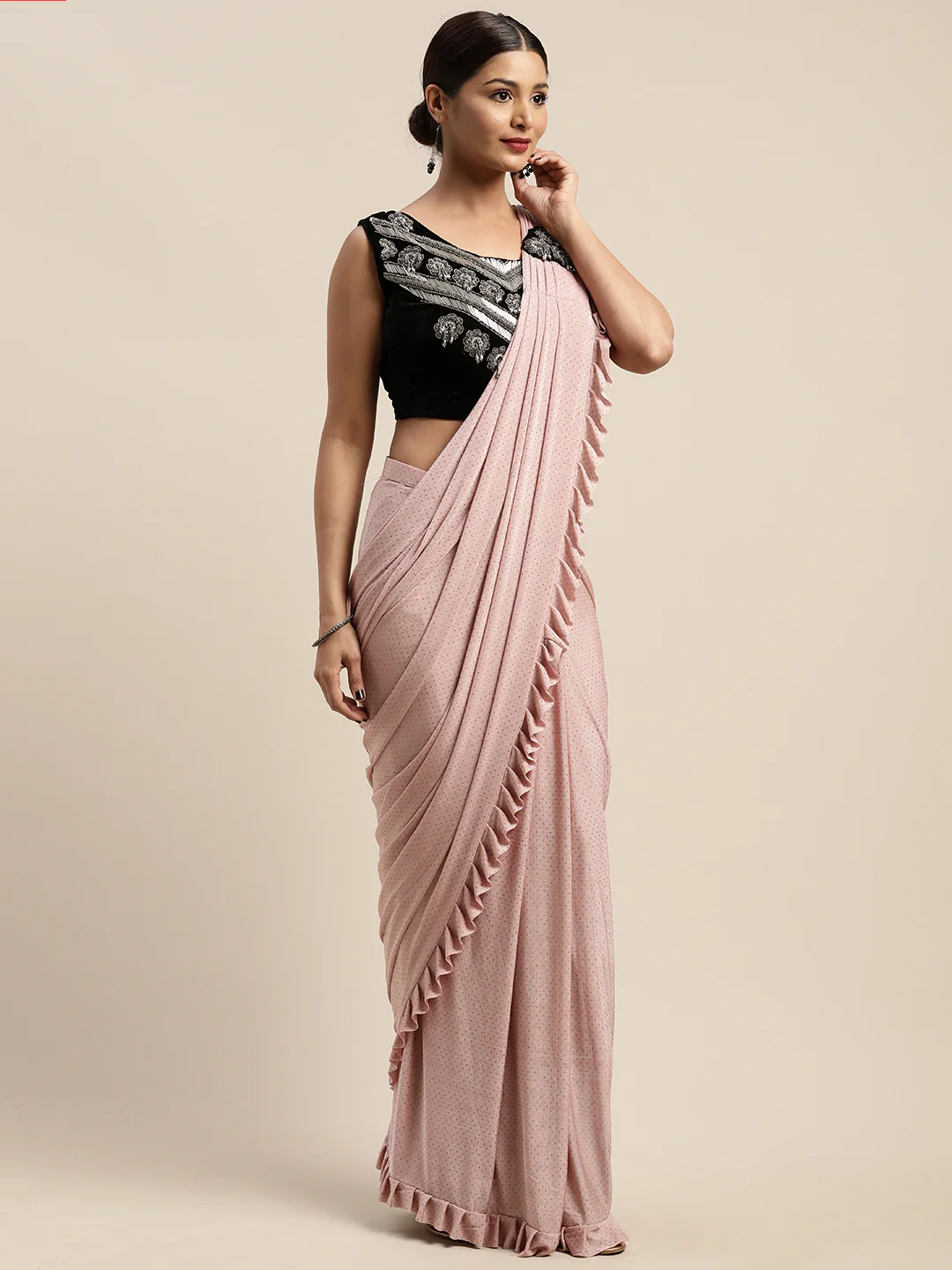 Neerus Peach Embellished Ready To Wear Saree With Blouse - Image 2