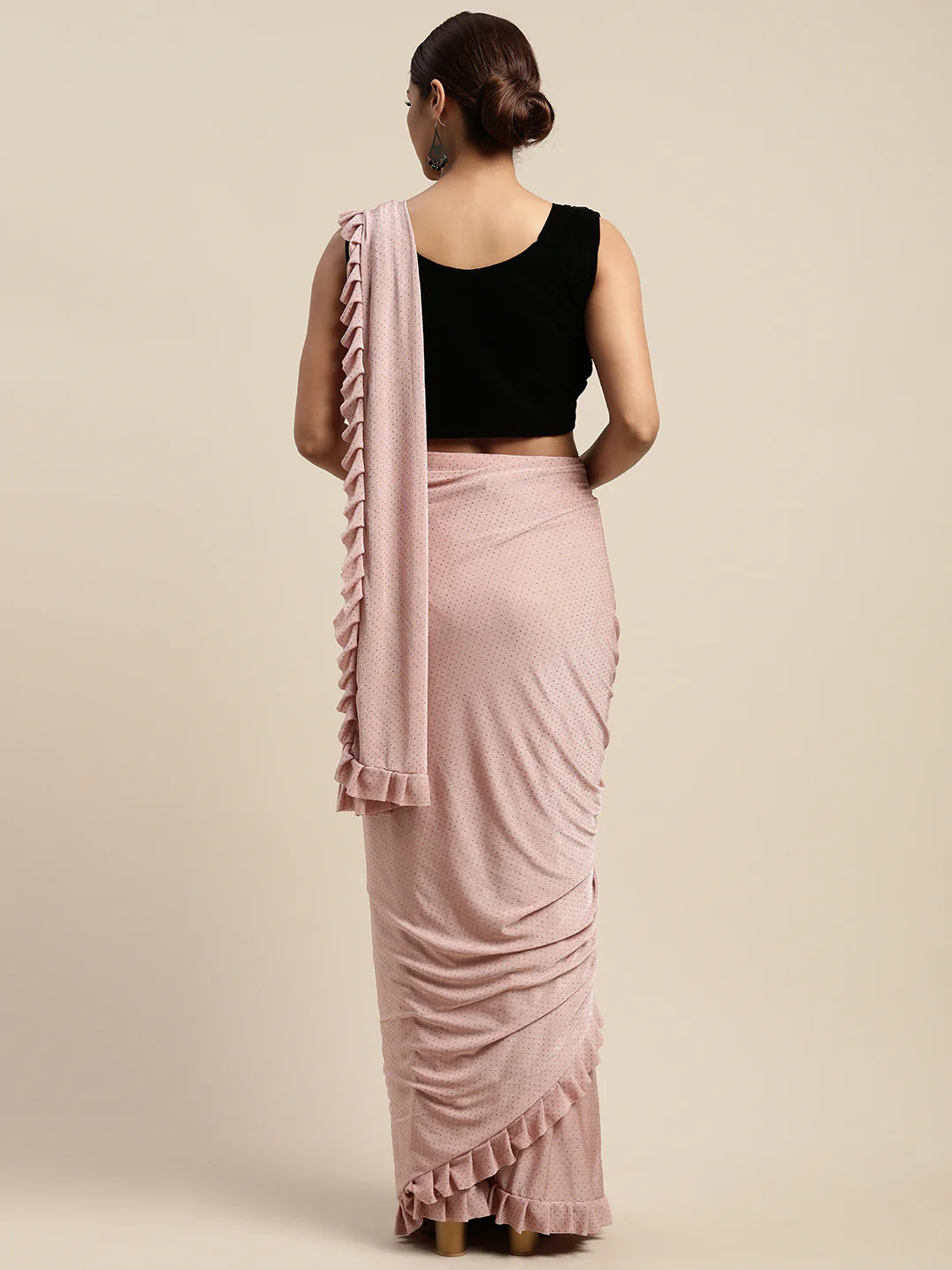 Neerus Peach Embellished Ready To Wear Saree With Blouse - Image 3
