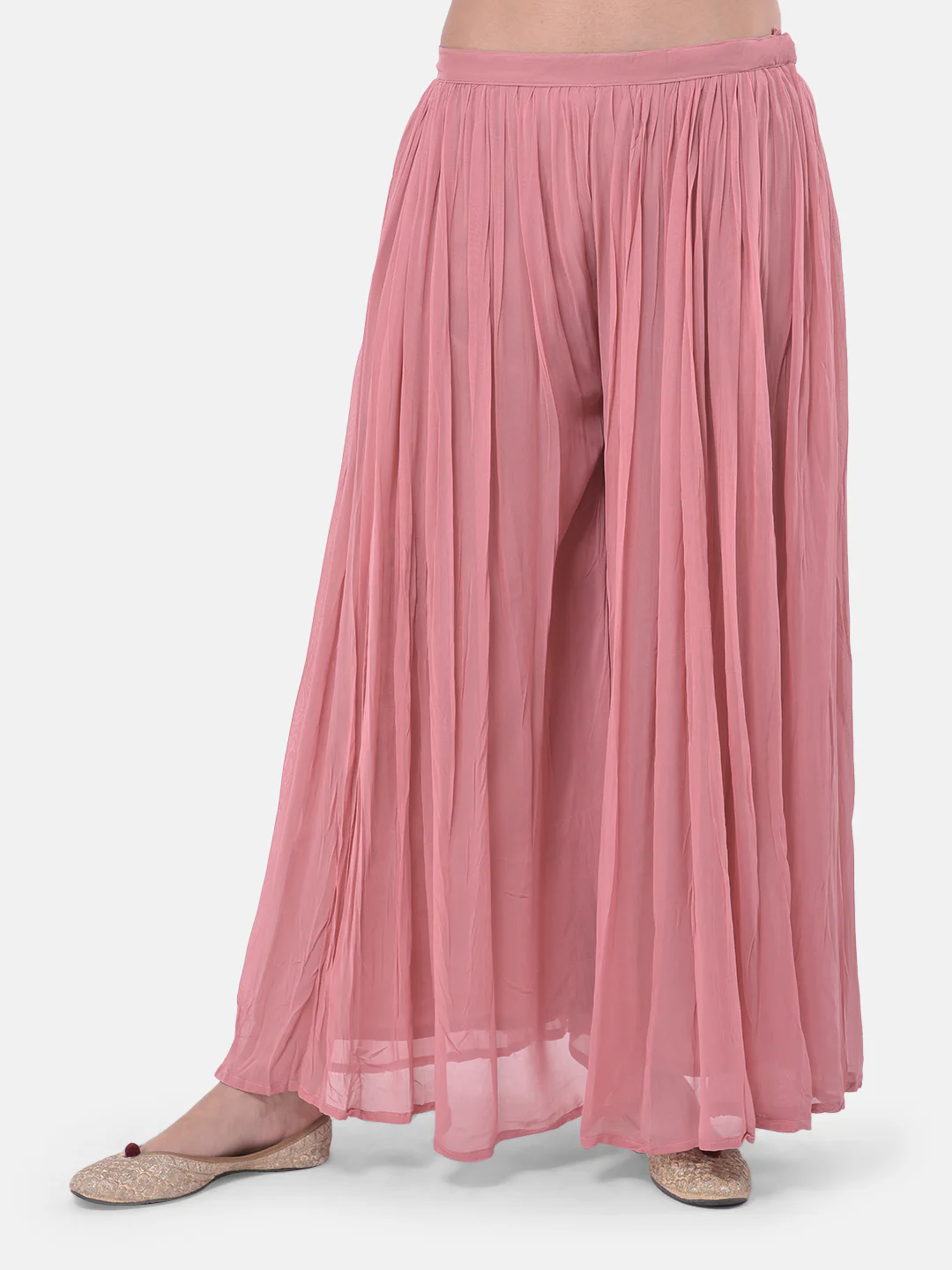 Neerus Peach Embellished Top & Palazzo Set With Shrug - Image 5