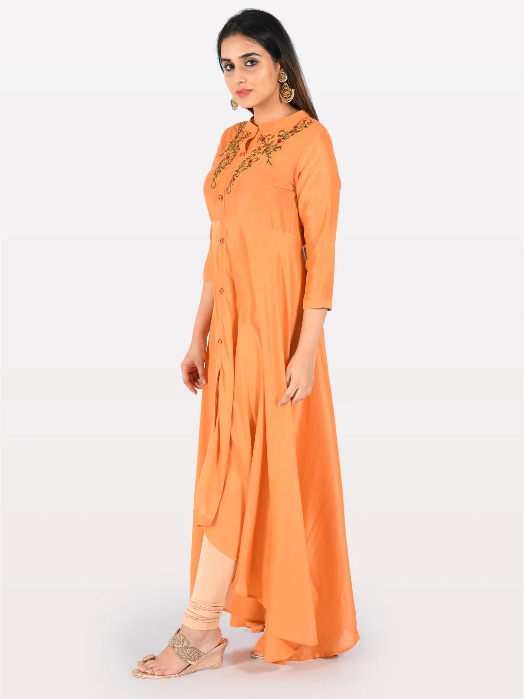 Neerus Peach Embroidered A Line Kurta - Image 3