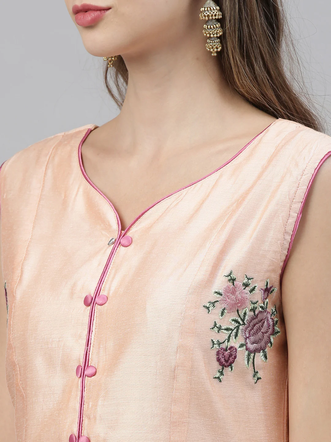 Neerus Peach Embroidered Anarkali Kurta - Image 3