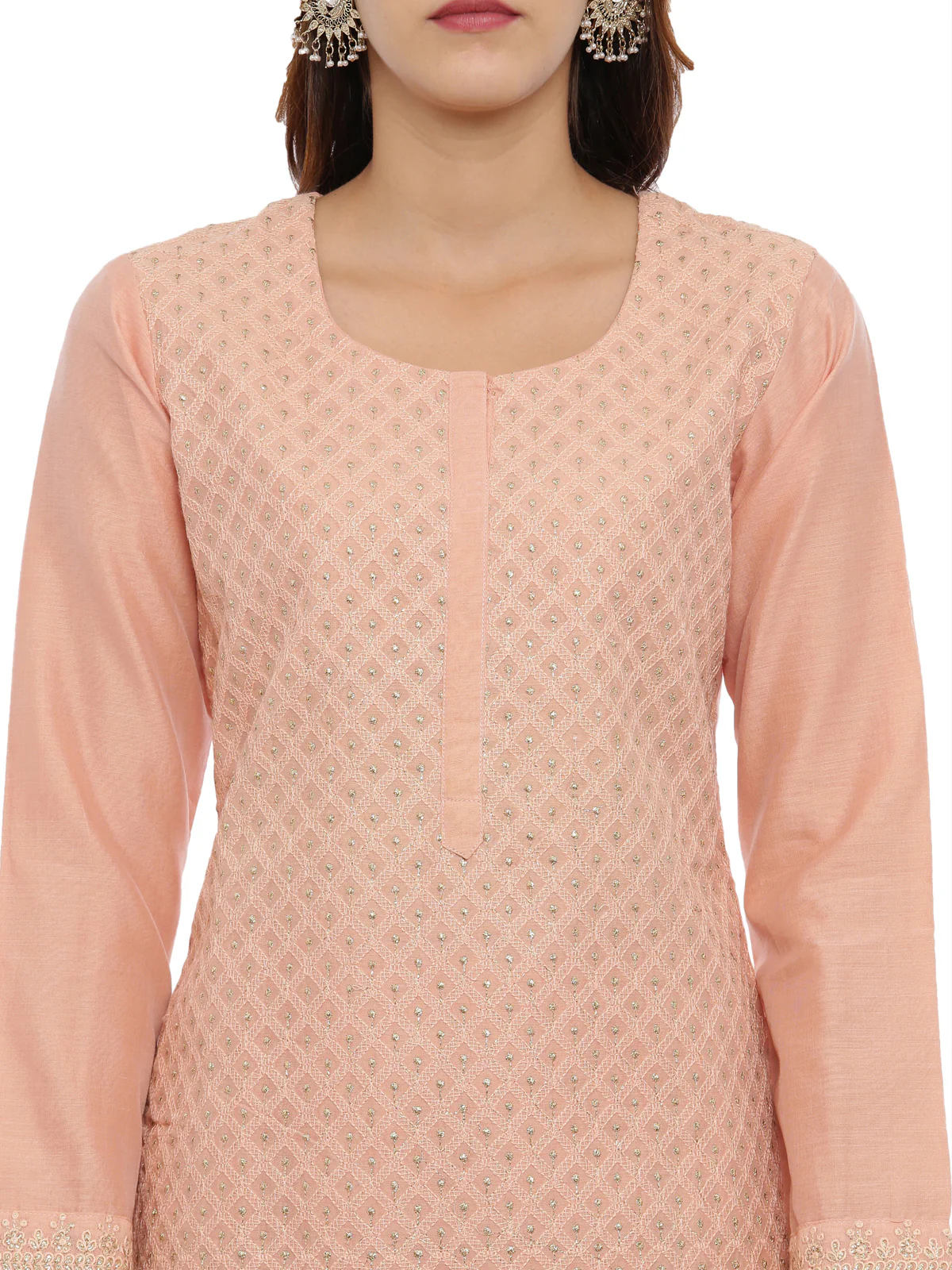 Neerus Peach Embroidered Kurta With Palazzo & Dupatta - Image 2
