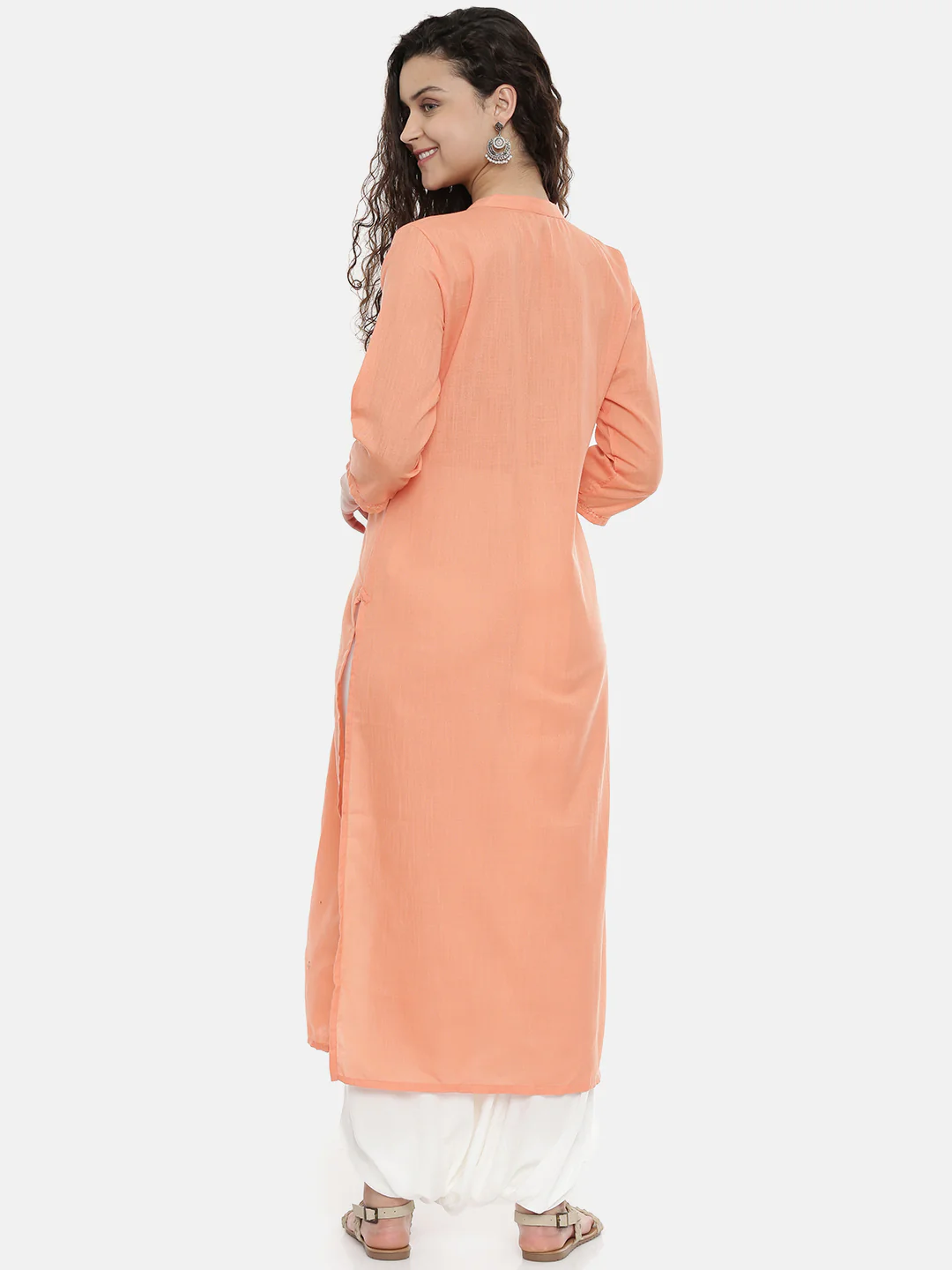 Neerus Peach Embroidered Straight Kurta - Image 5