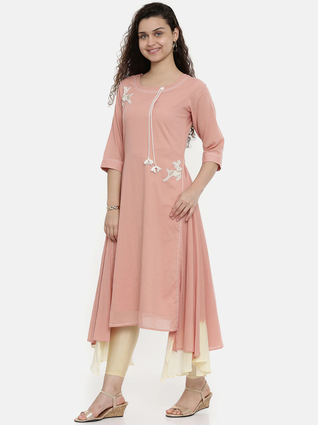 Neerus Peach Flared Kurta - Image 4