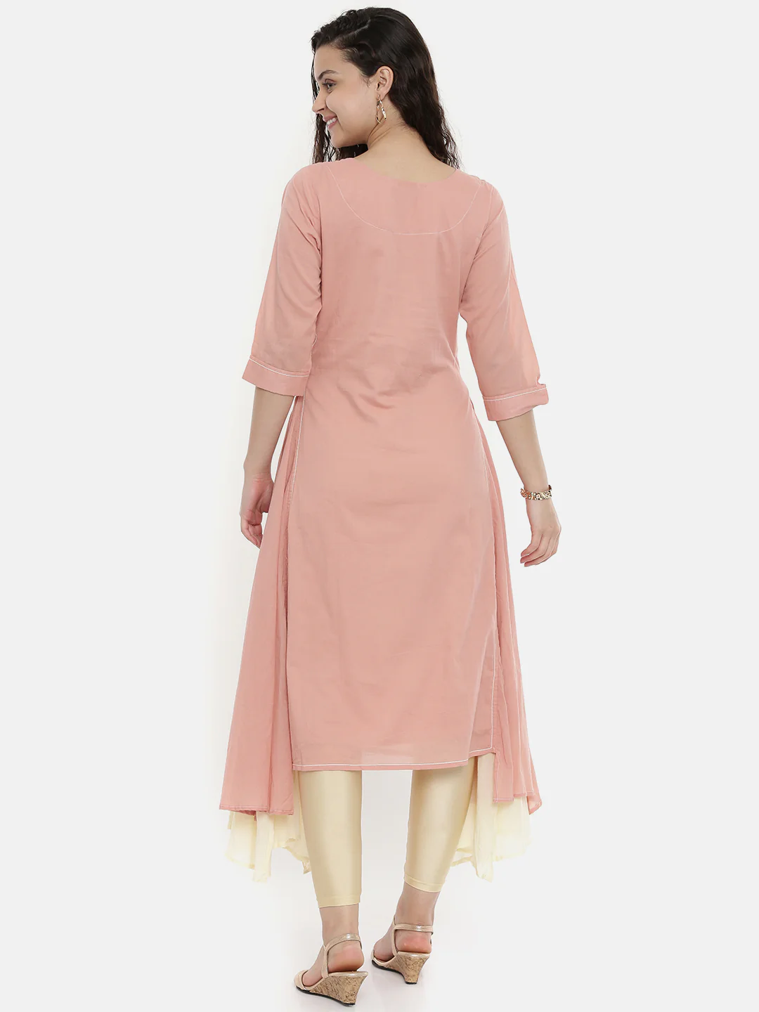 Neerus Peach Flared Kurta - Image 5