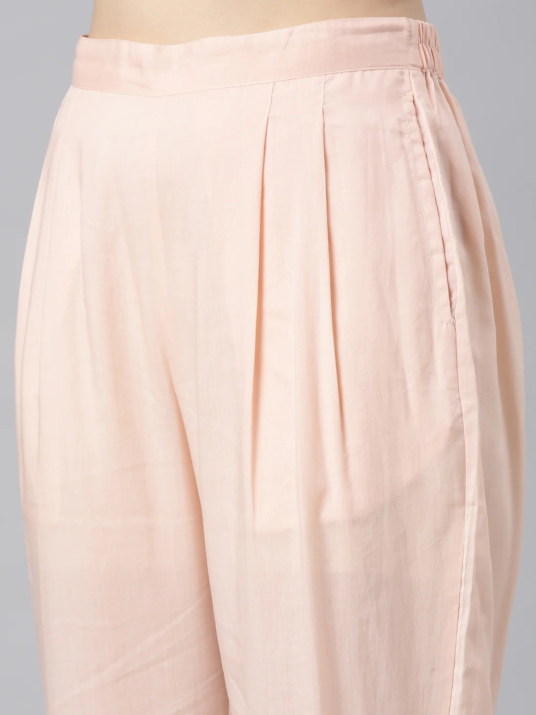 Neerus Peach Panelled Straight Kurta and Trousers - Image 6