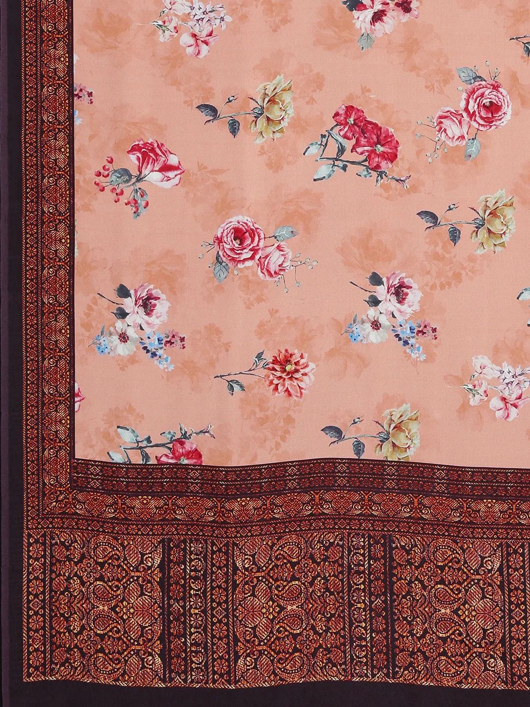 Neerus Peach Printed Saree With Blouse - Image 4
