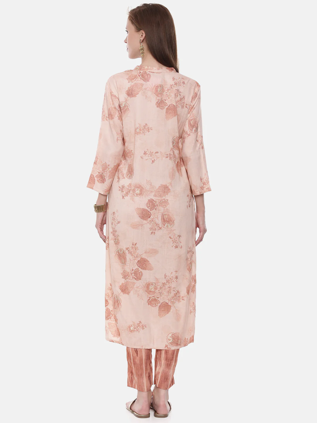 Neerus Peach Printed Straight Kurta - Image 5