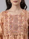 Neerus Peach Regular Calf Length Printed Kurta Solid Trousers With Dupatta - Image 4