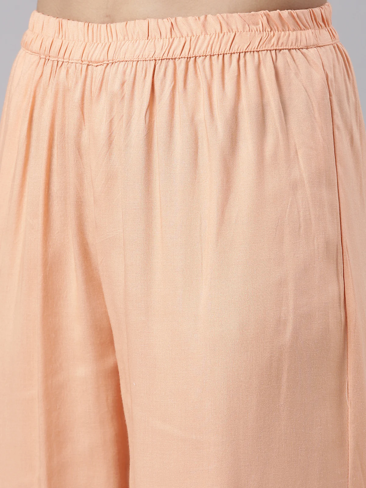 Neerus Peach Regular Calf Length Printed Kurta Solid Trousers With Dupatta - Image 5