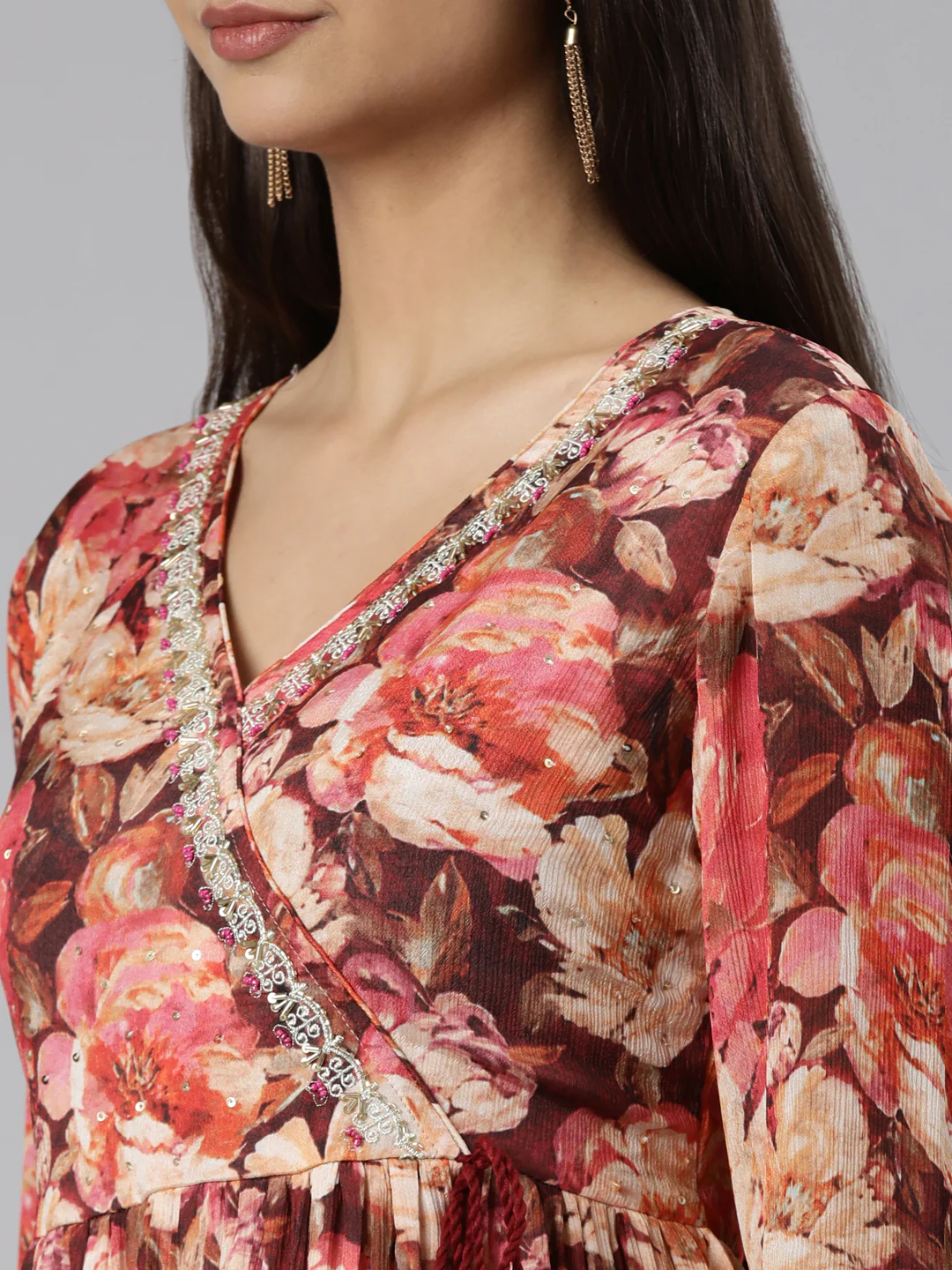 Neerus Peach Regular Straight Floral Kurta And Salwar With Dupatta - Image 4
