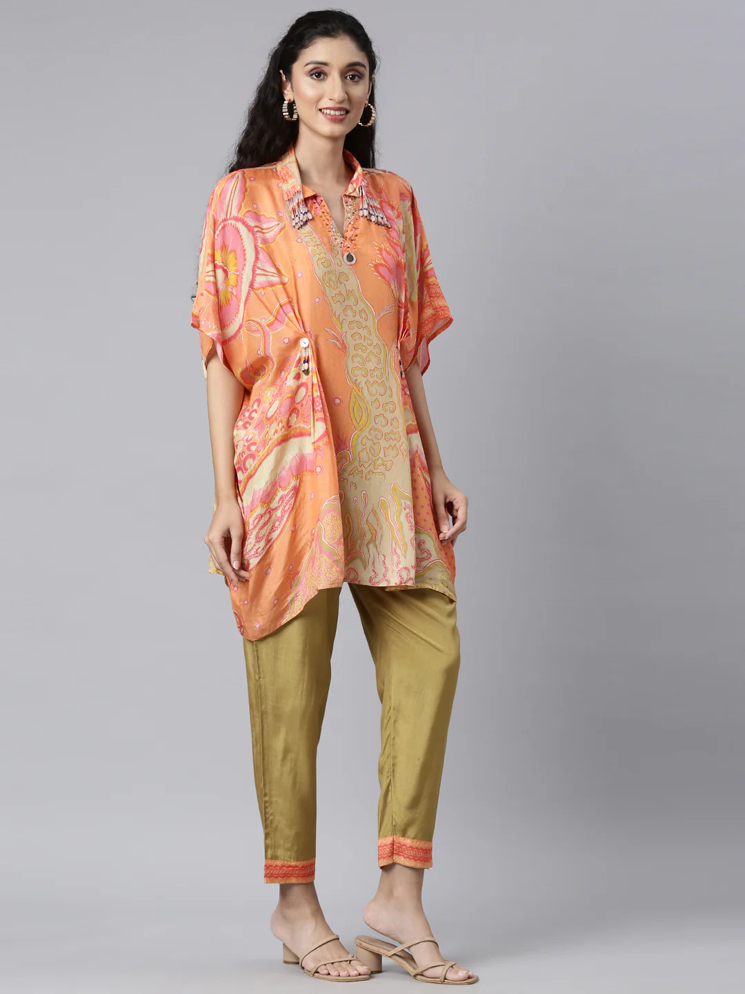 Neerus Peach Regular Straight Kurti and Trousers - Image 2
