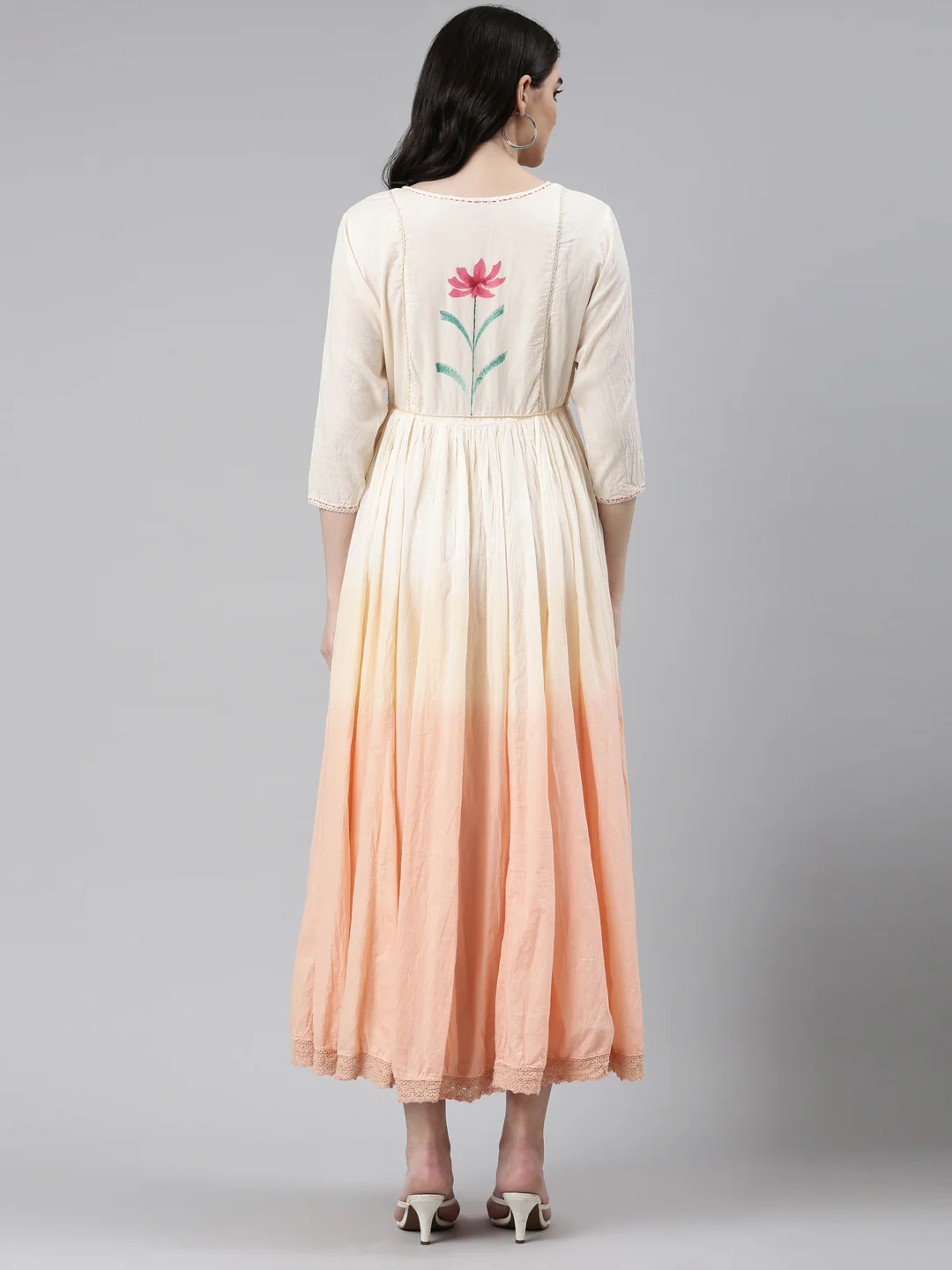 Neerus Peach Straight Casual Printed Gown - Image 3