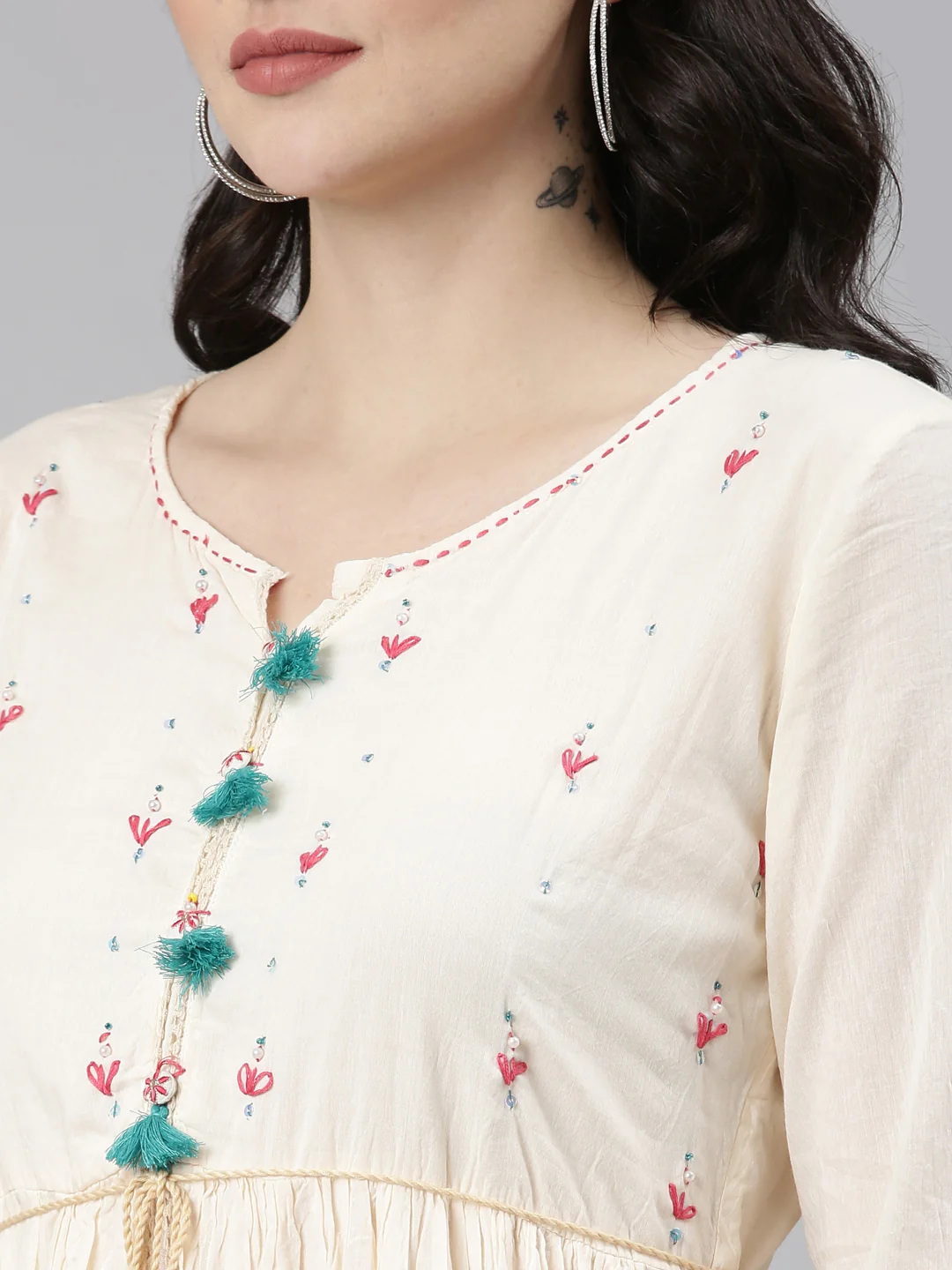 Neerus Peach Straight Casual Printed Gown - Image 4