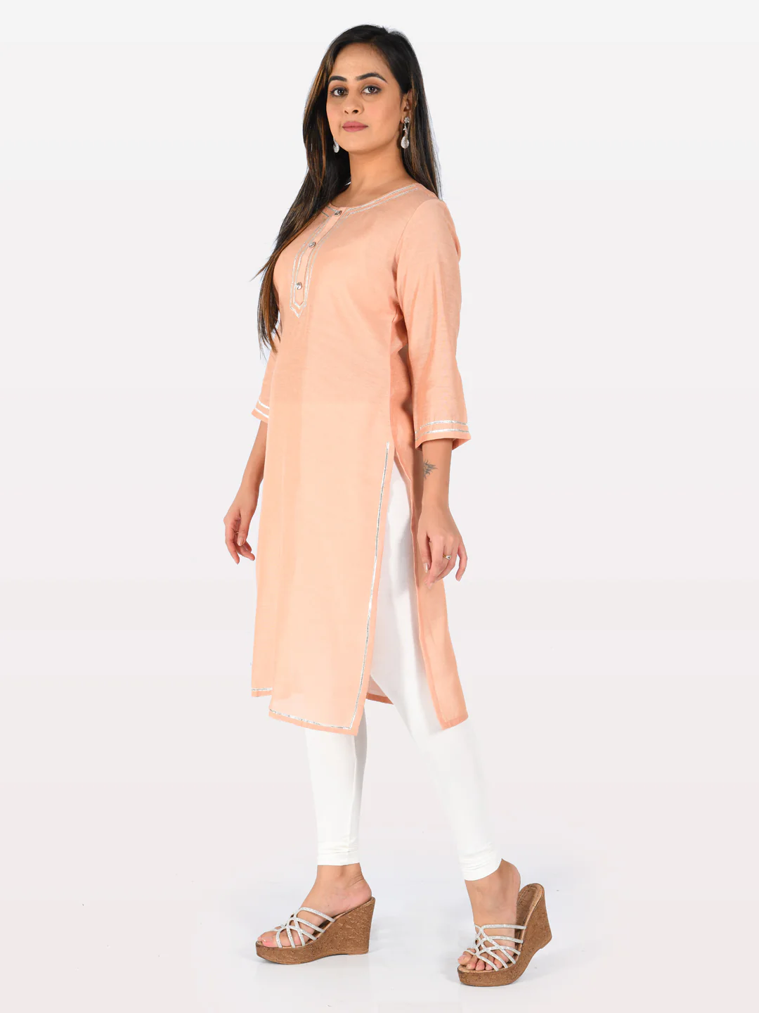 Neerus Peach Straight Kurta - Image 5