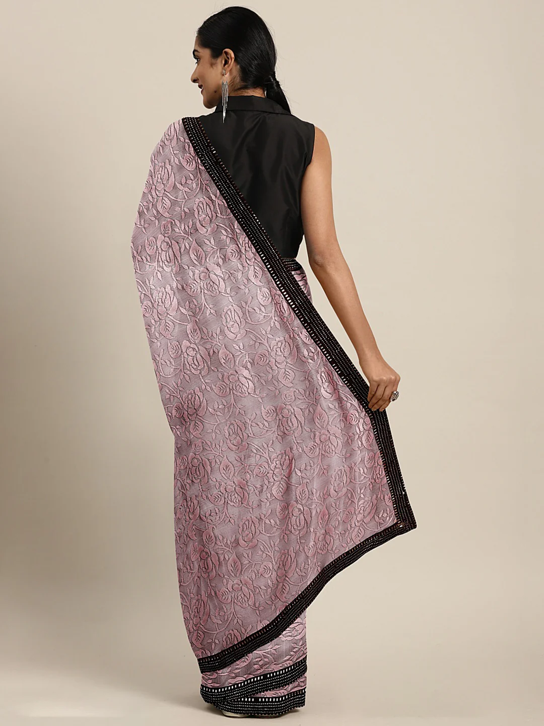 Neerus Peach Textured Saree With Blouse - Image 2