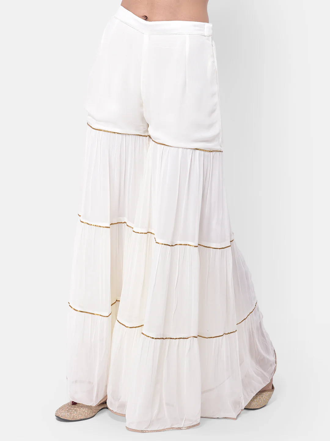 Neerus Peach & White Embroidered Kurta With Sharara & Dupatta - Image 4