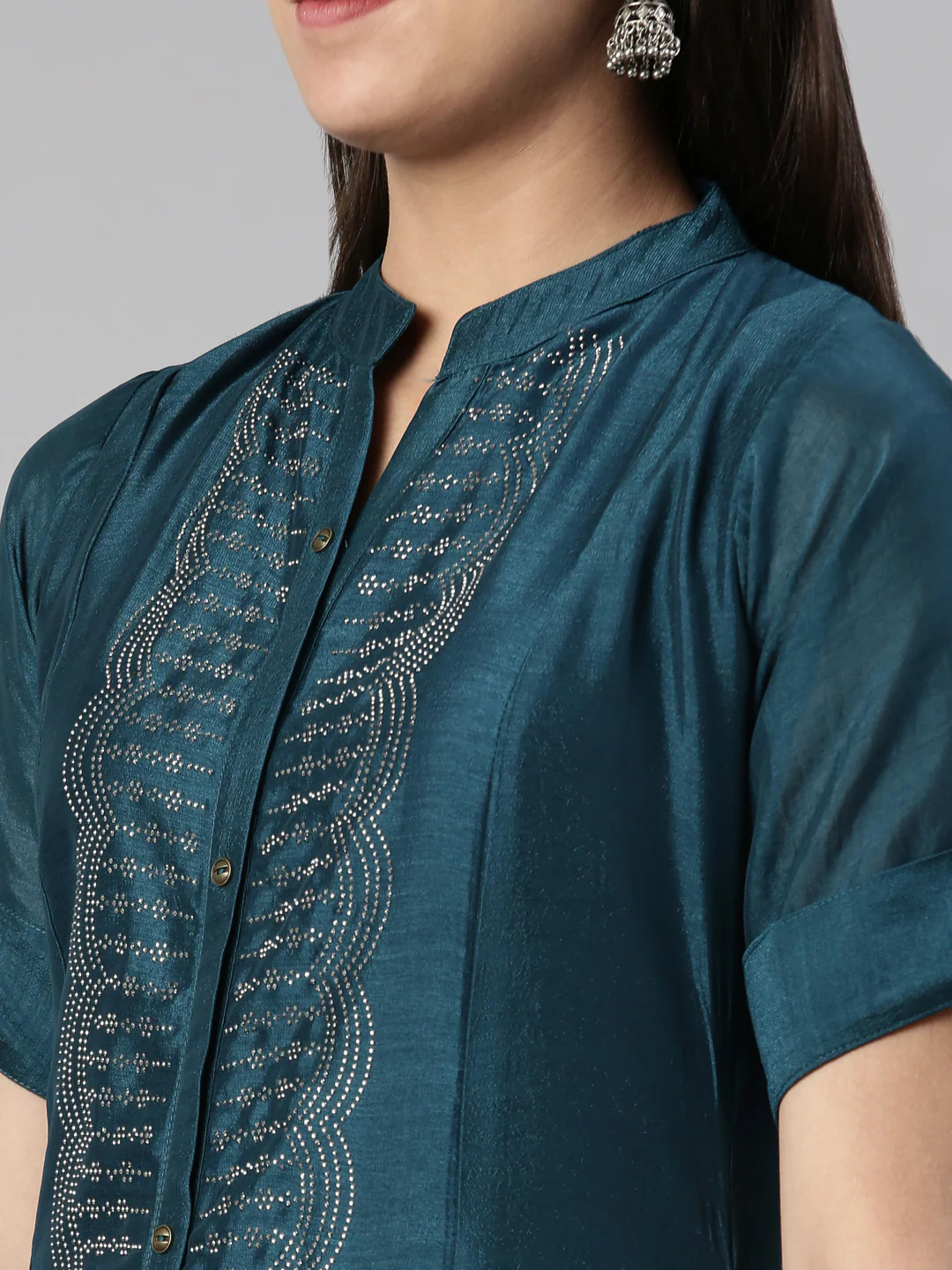 Neerus Peacock Anarkali Straight Crepe Kurta - Image 4