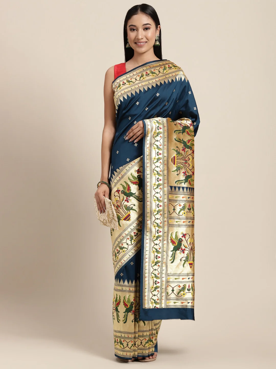 Neerus Peacock Color Banaras Fabric Saree